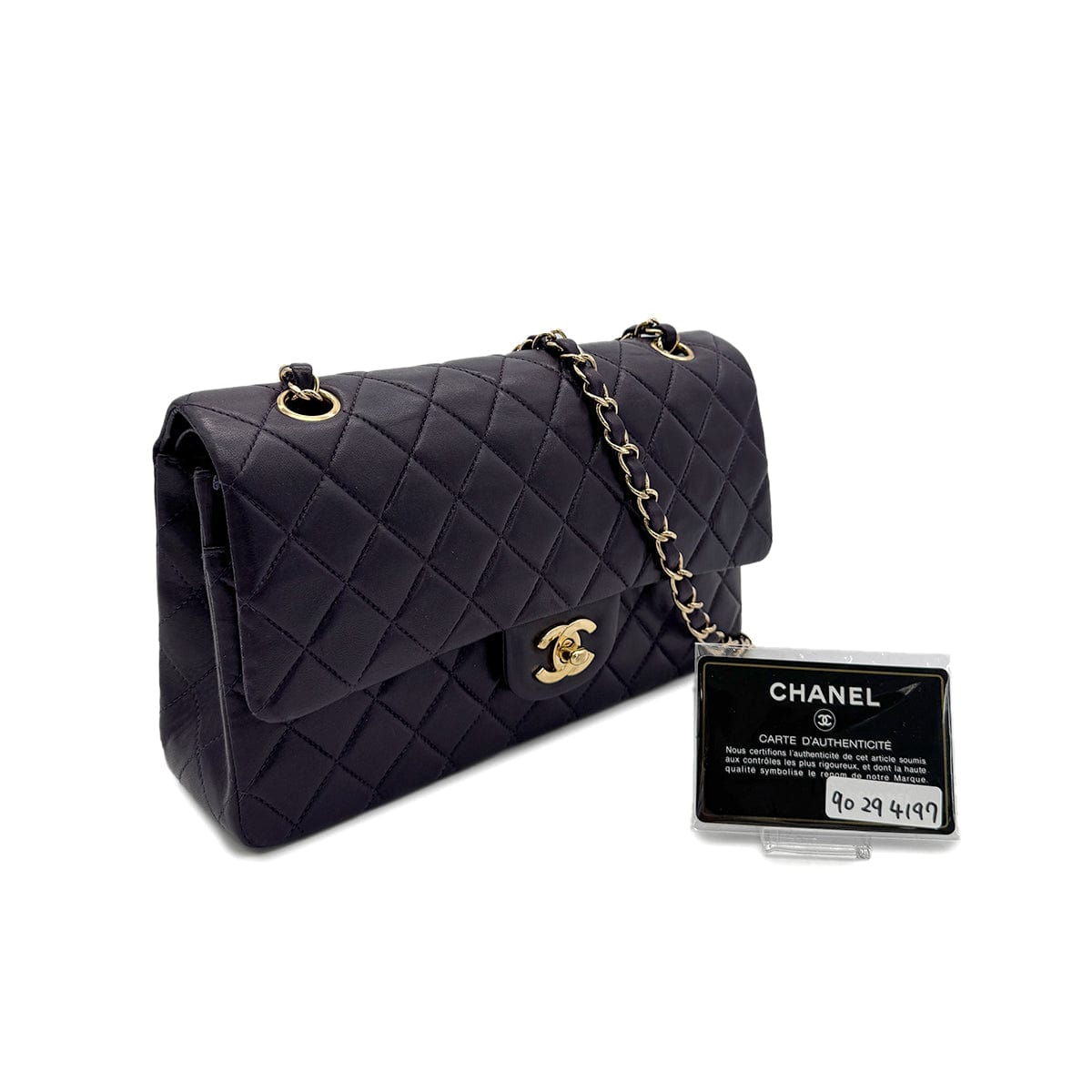 PURPOSE CHANEL VINTAGE CLASSIC FLAP MEDIUM CHAIN SHOULDER BAG PURPLE LAMB SKIN 90294197