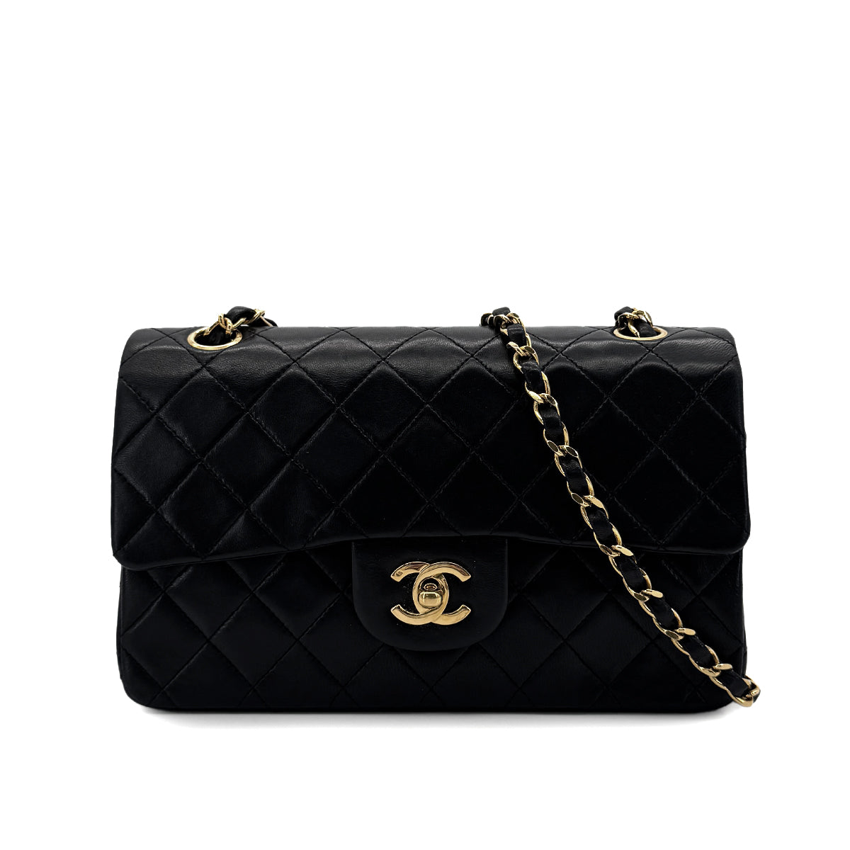PURPOSE CHANEL VINTAGE CLASSIC FLAP SMALL CHAIN SHOULDER BAG BLACK LAMB SKIN 90287889
