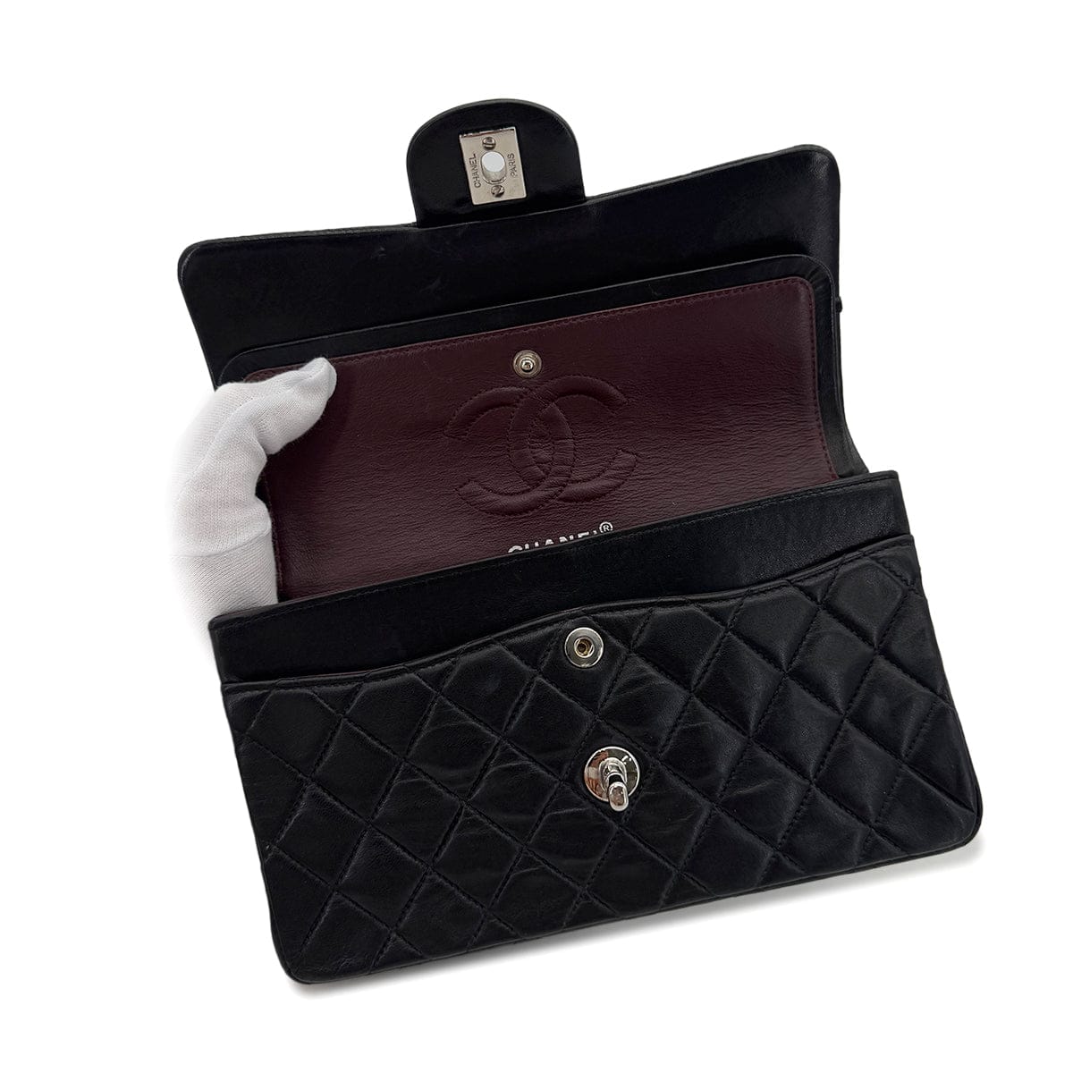 PURPOSE CHANEL VINTAGE CLASSIC FLAP SMALL CHAIN SHOULDER BAG BLACK LAMB SKIN 90288002