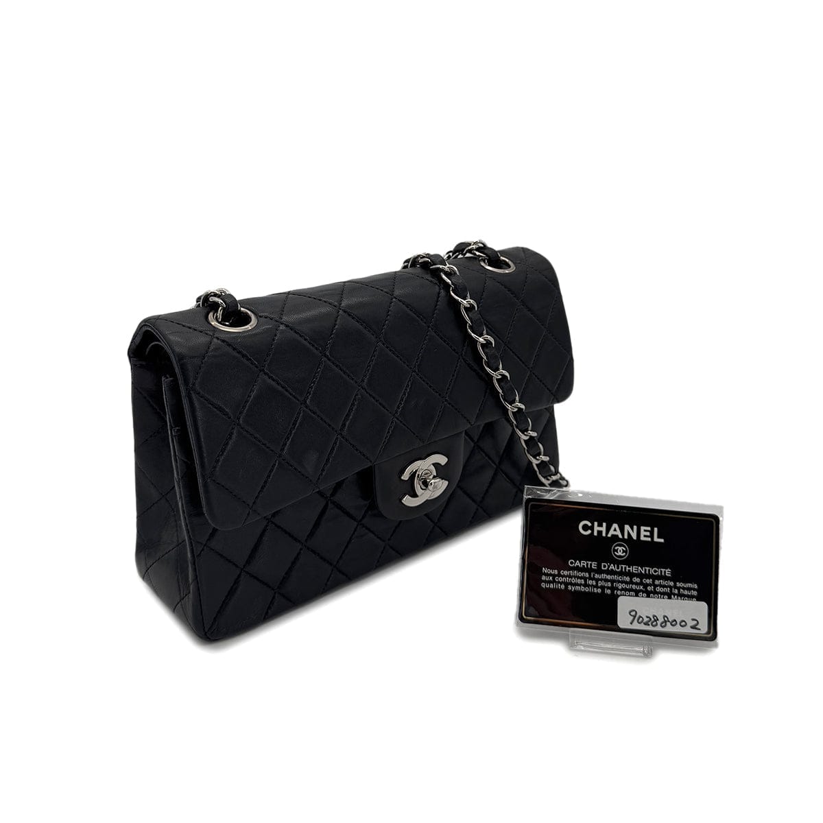 PURPOSE CHANEL VINTAGE CLASSIC FLAP SMALL CHAIN SHOULDER BAG BLACK LAMB SKIN 90288002