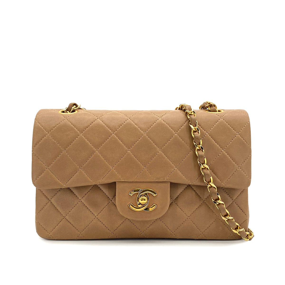PURPOSE CHANEL VINTAGE CLASSIC FLAP SMALL CHAIN SHOULDER BAG CAMEL LAMB SKIN 90309272