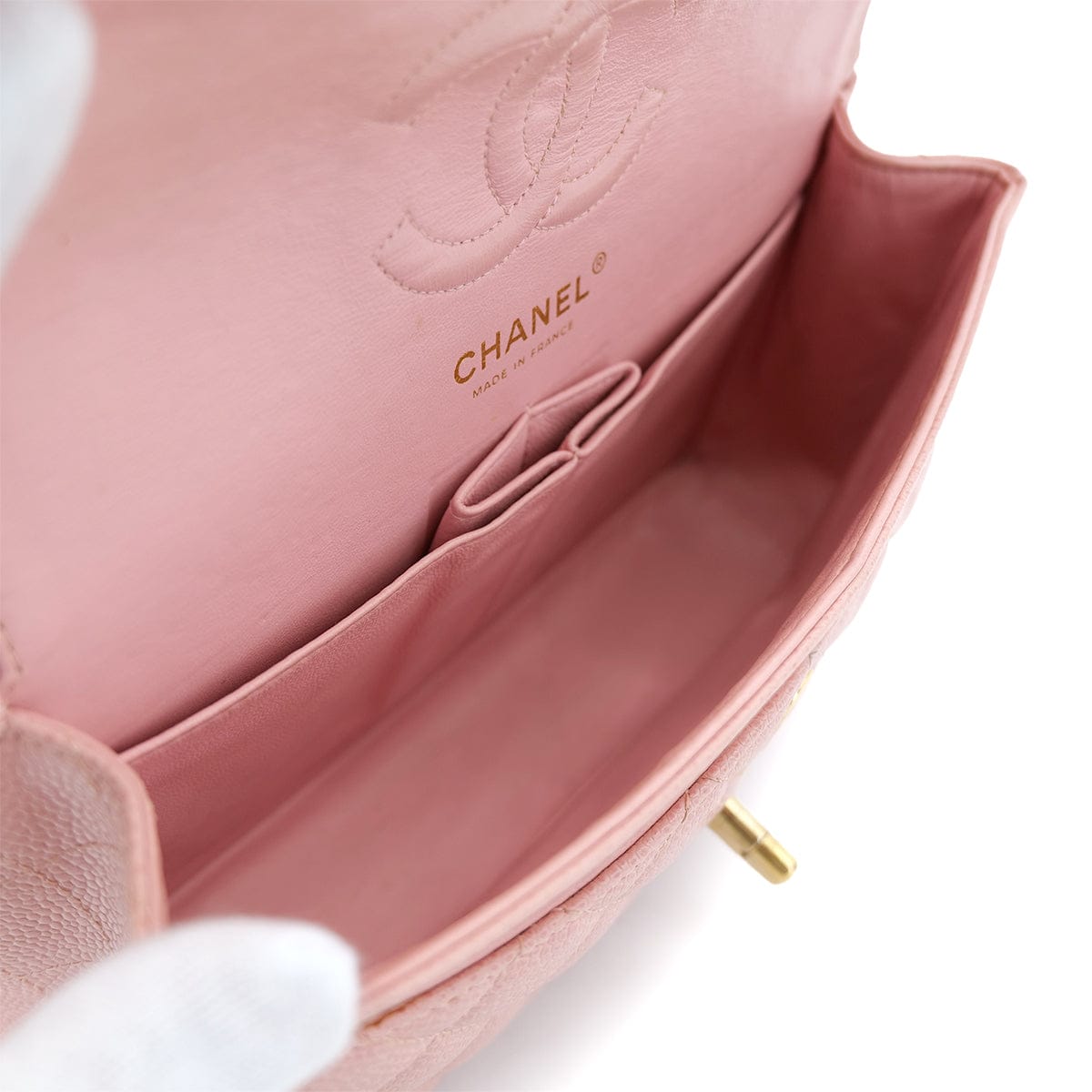 PURPOSE CHANEL VINTAGE CLASSIC FLAP SMALL CHAIN SHOULDER BAG PINK CAVIAR SKIN 90301012