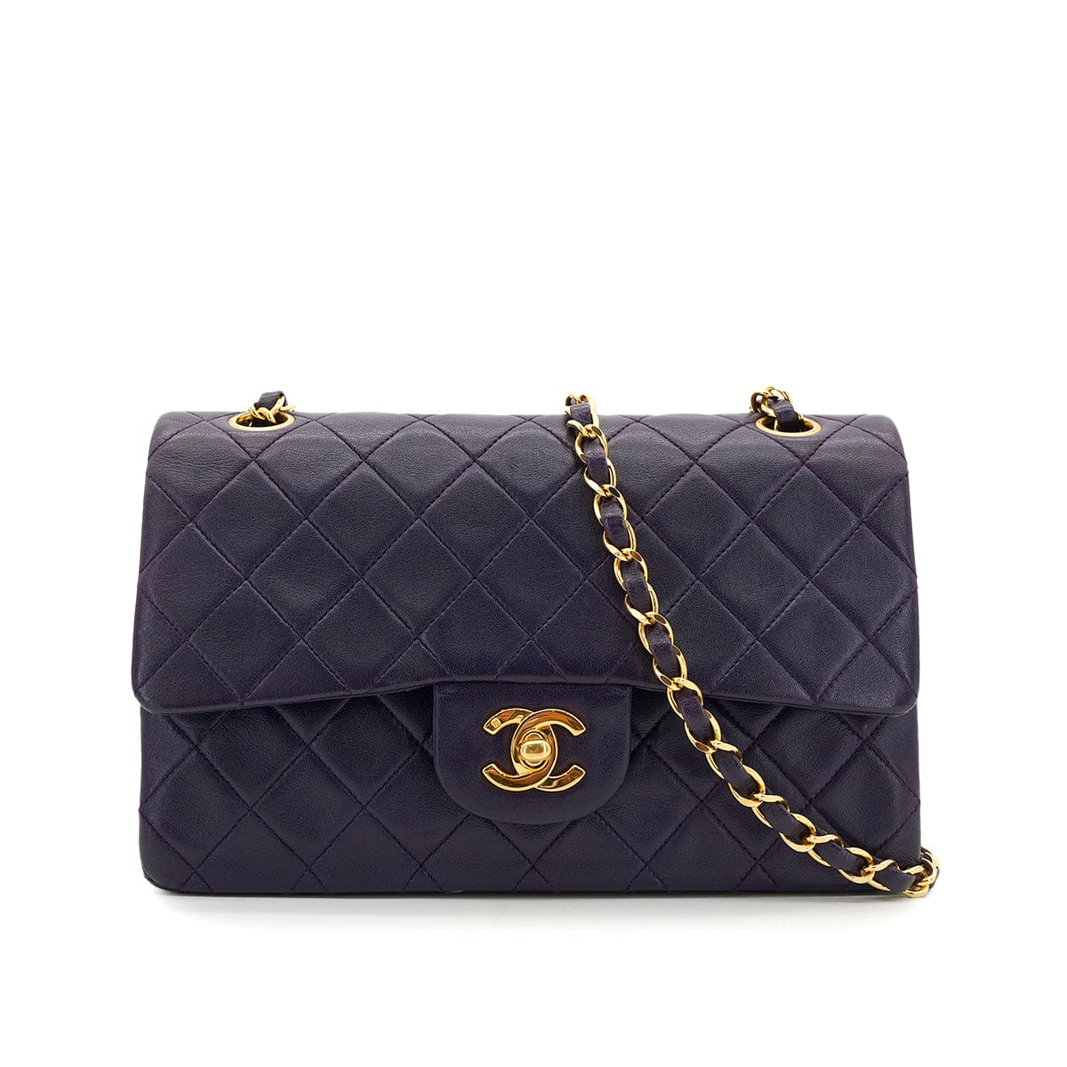 PURPOSE CHANEL VINTAGE CLASSIC FLAP SMALL CHAIN SHOULDER BAG PURPLE LAMB SKIN 90304982