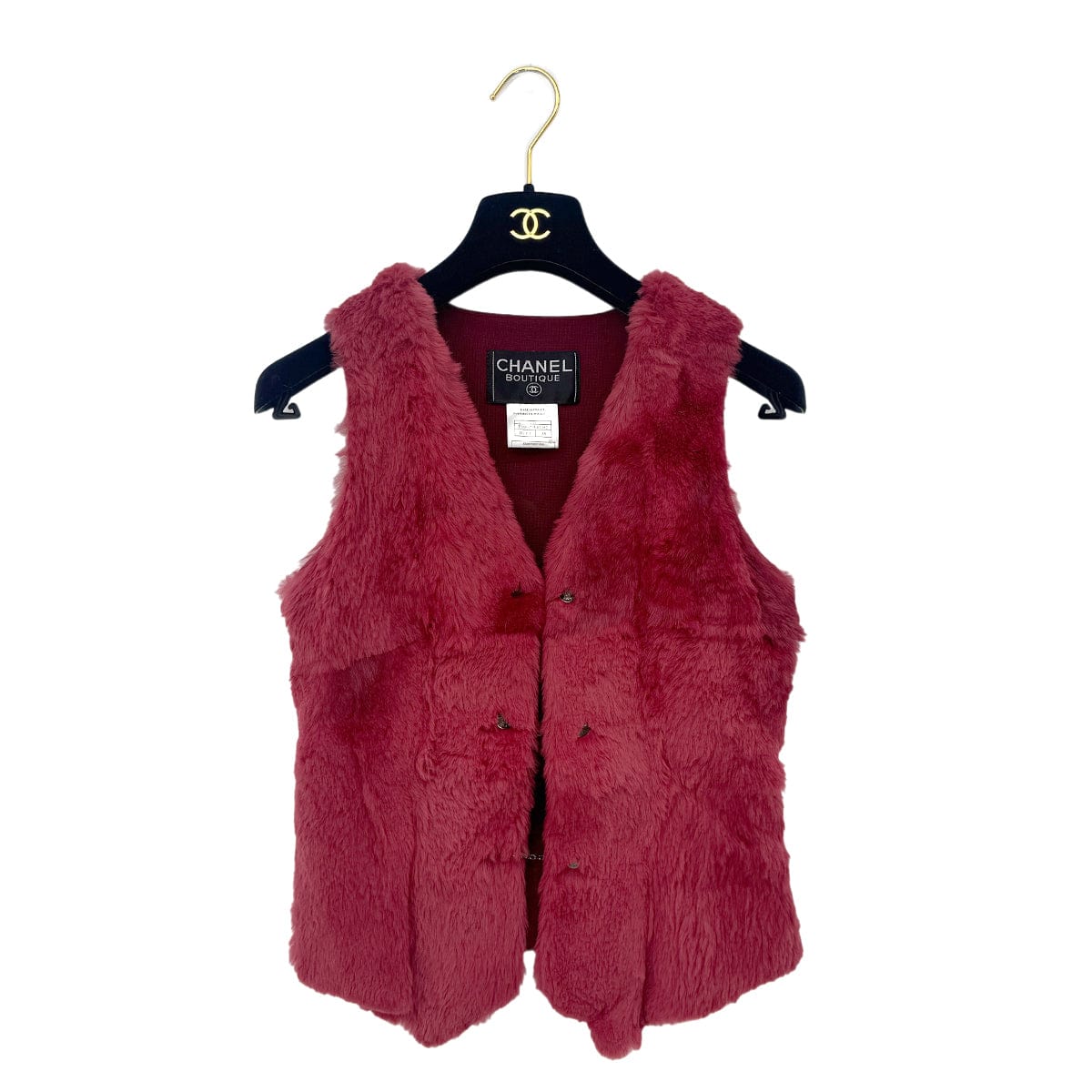 PURPOSE CHANEL VINTAGE COCO BUTTON FAR VEST GILET RED RABBIT 38 97A RTW 90292116