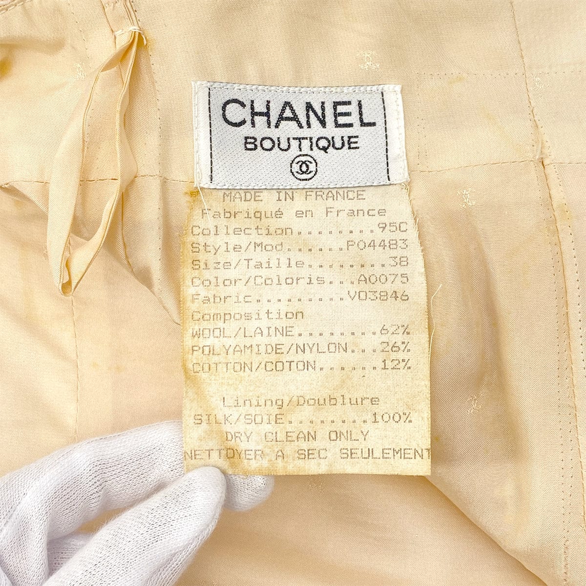 PURPOSE CHANEL VINTAGE COCO BUTTON JACKET SKIRT SET BEIGE TWEED 38 95C RTW 90307037