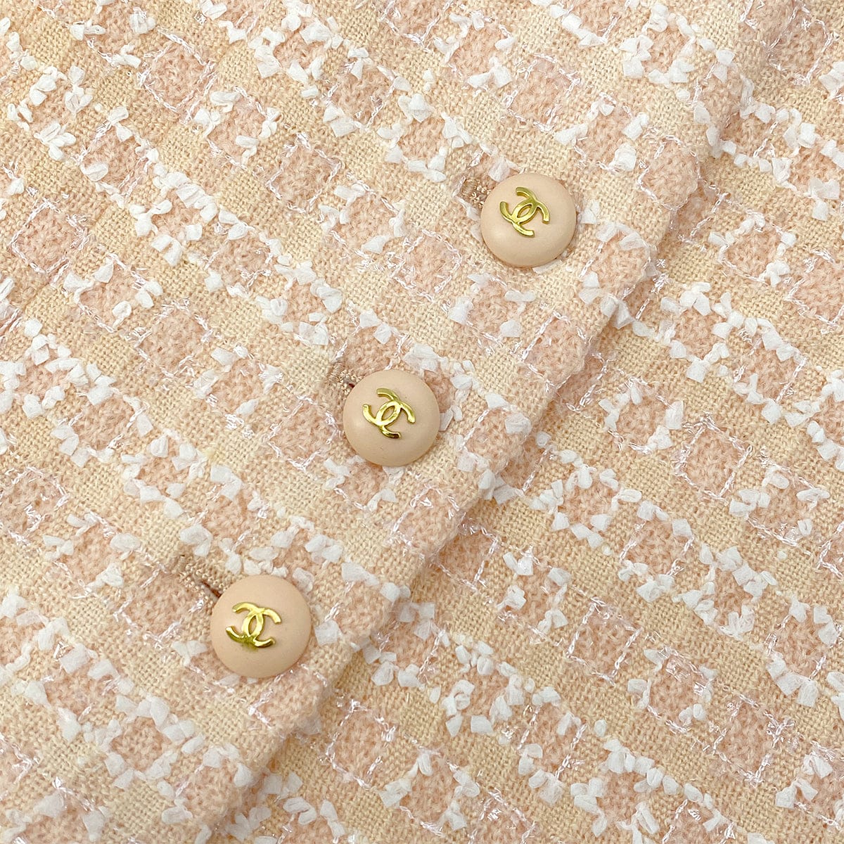 PURPOSE CHANEL VINTAGE COCO BUTTON JACKET SKIRT SET BEIGE TWEED 38 95C RTW 90307037