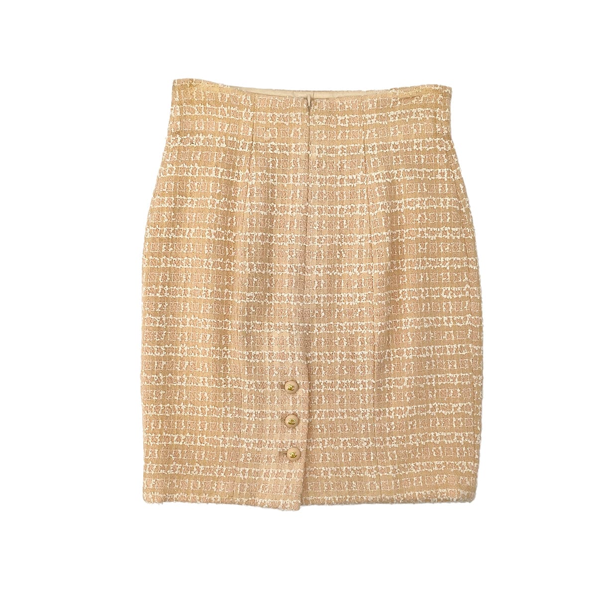 PURPOSE CHANEL VINTAGE COCO BUTTON JACKET SKIRT SET BEIGE TWEED 38 95C RTW 90307037