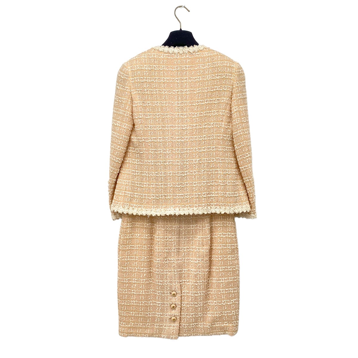 PURPOSE CHANEL VINTAGE COCO BUTTON JACKET SKIRT SET BEIGE TWEED 38 95C RTW 90307037