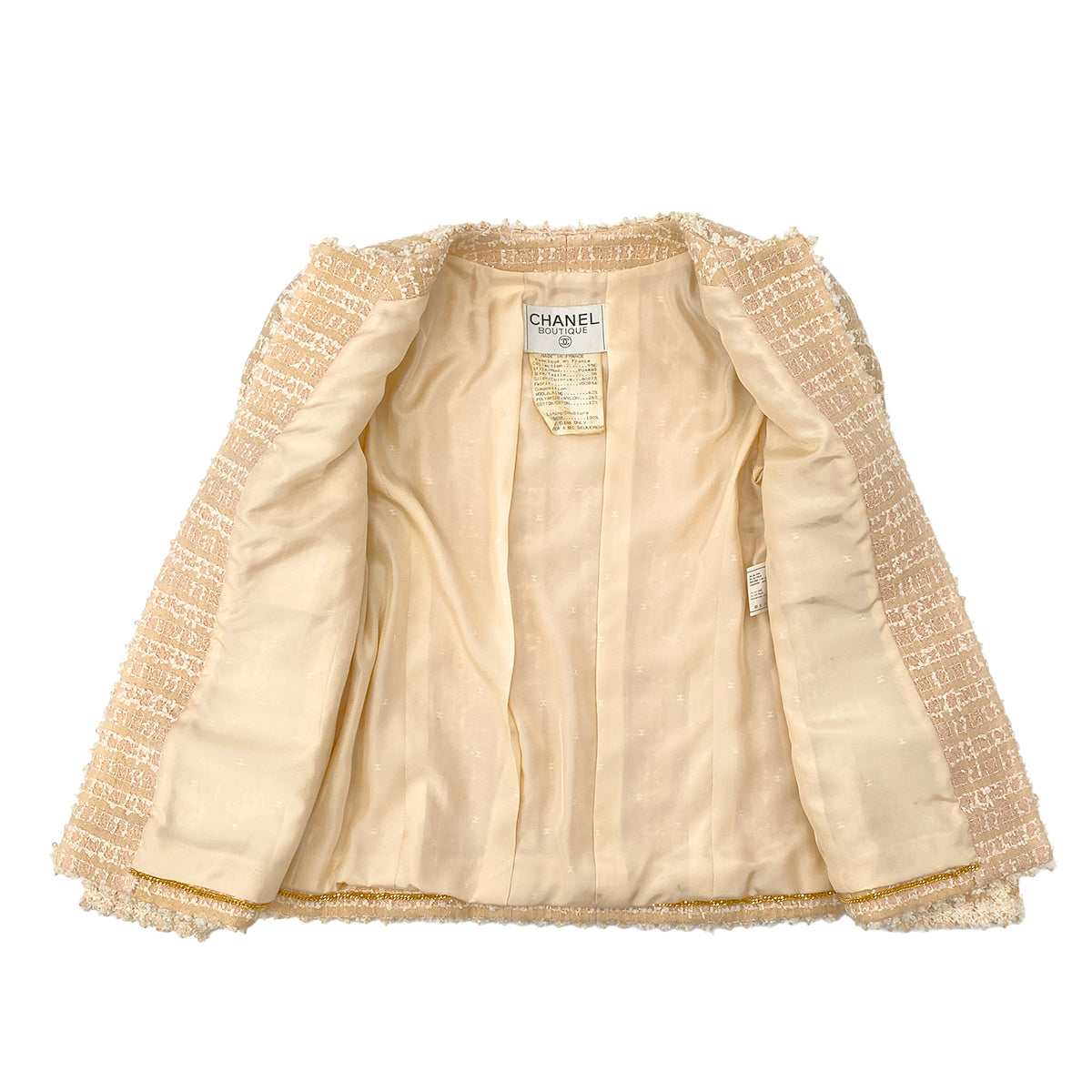 PURPOSE CHANEL VINTAGE COCO BUTTON JACKET SKIRT SET BEIGE TWEED 38 95C RTW 90307037