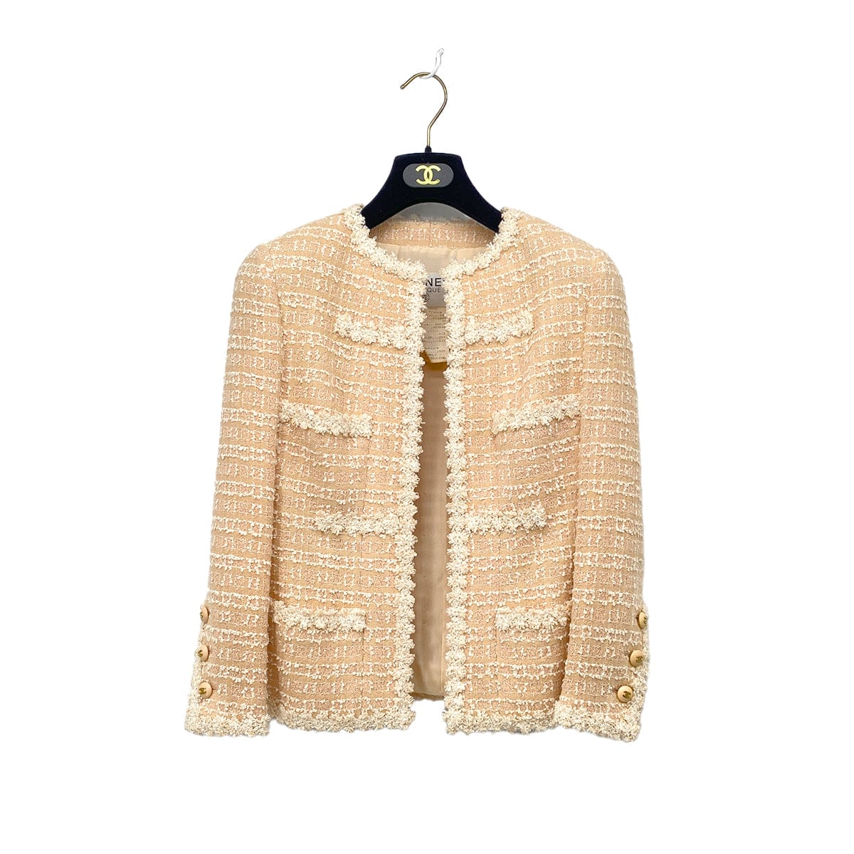 PURPOSE CHANEL VINTAGE COCO BUTTON JACKET SKIRT SET BEIGE TWEED 38 95C RTW 90307037