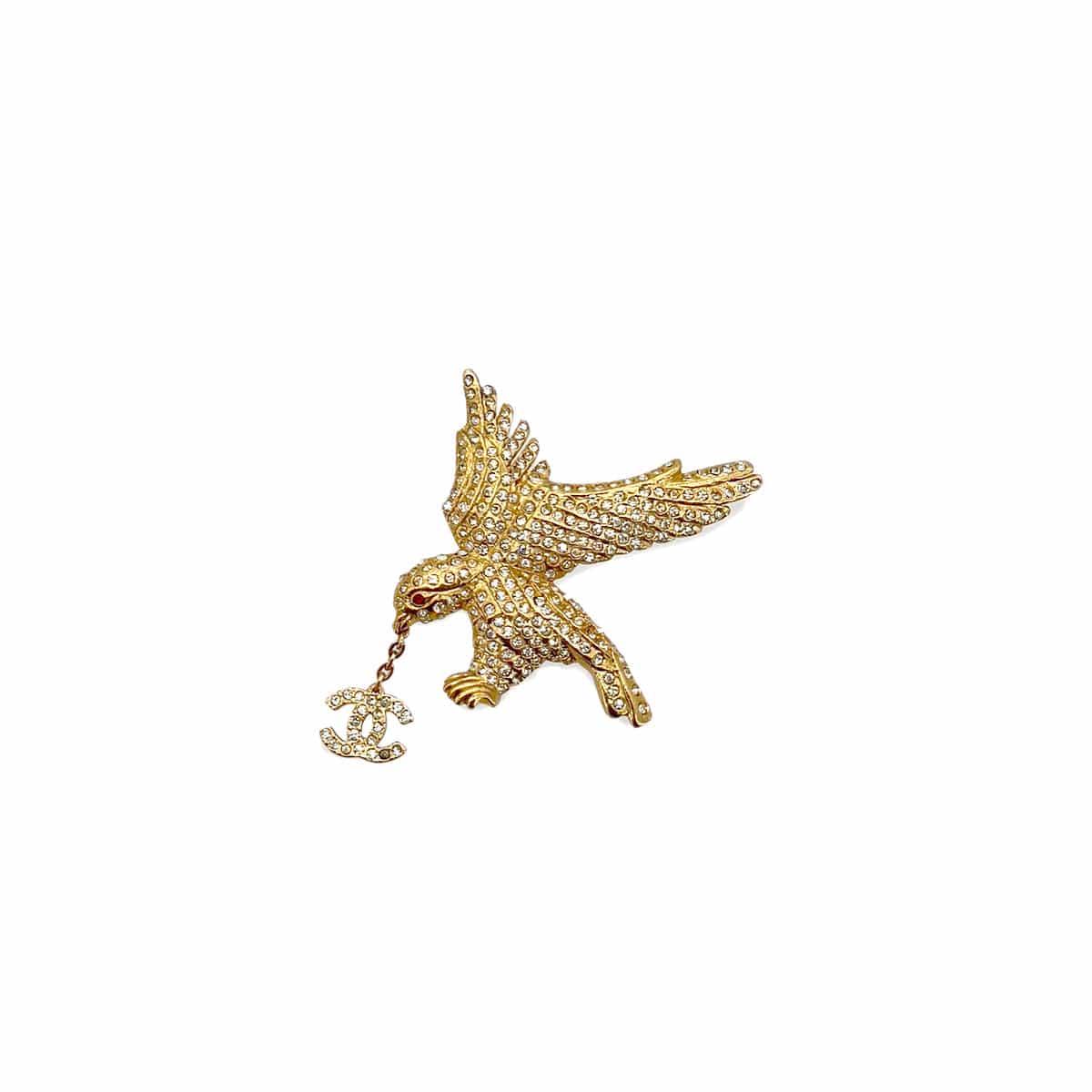 PURPOSE CHANEL VINTAGE COCOMARK BROOCH EAGLE RHINESTONE GOLD ACCESSORY 01P 90285946