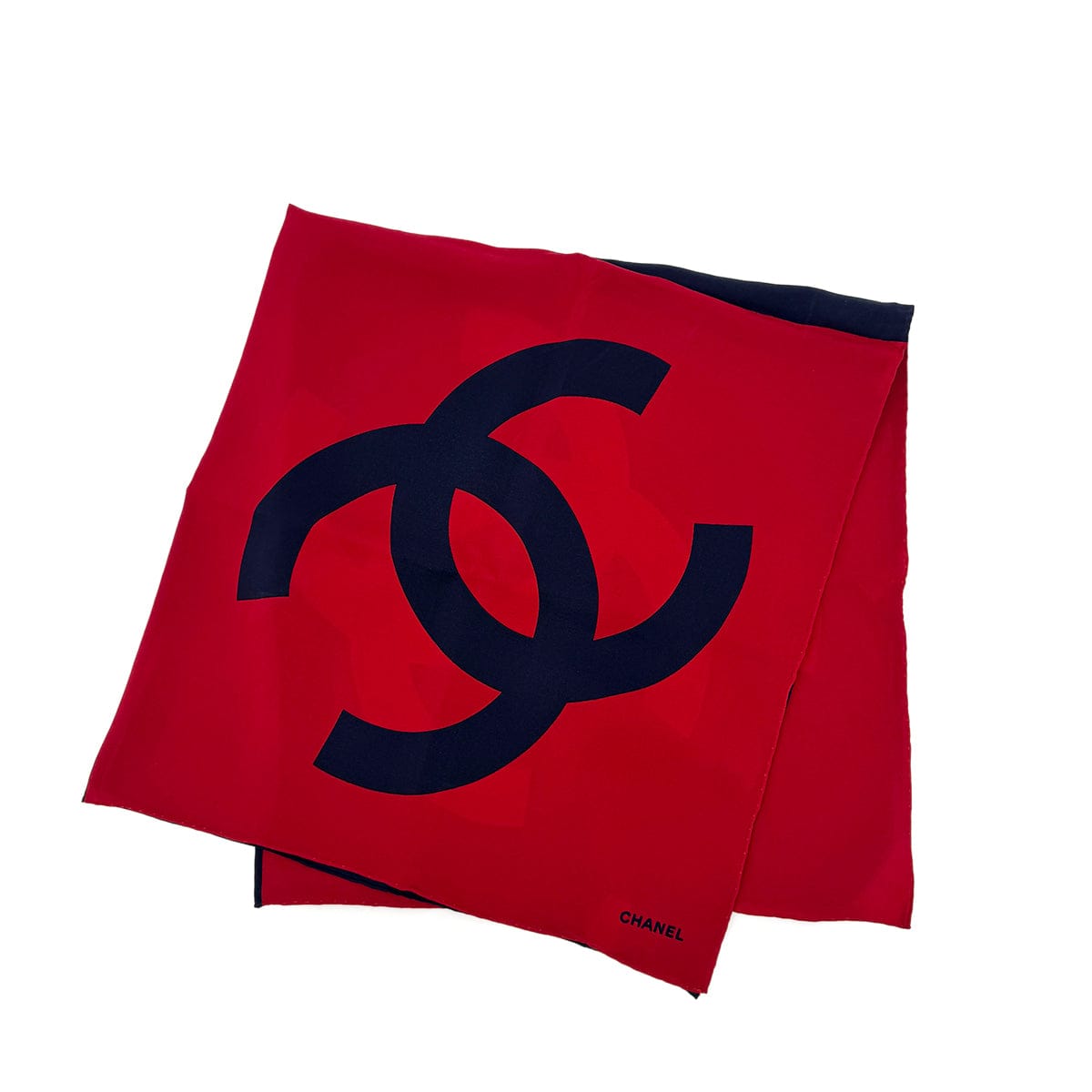 PURPOSE CHANEL VINTAGE COCOMARK LOGO SCARF RED NAVY SILK 90308382