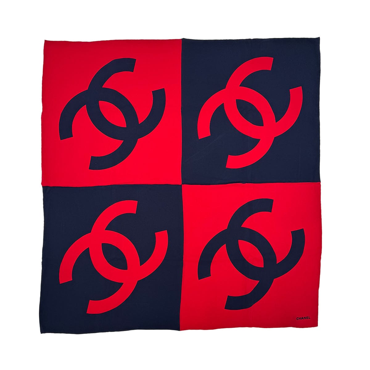 PURPOSE CHANEL VINTAGE COCOMARK LOGO SCARF RED NAVY SILK 90308382