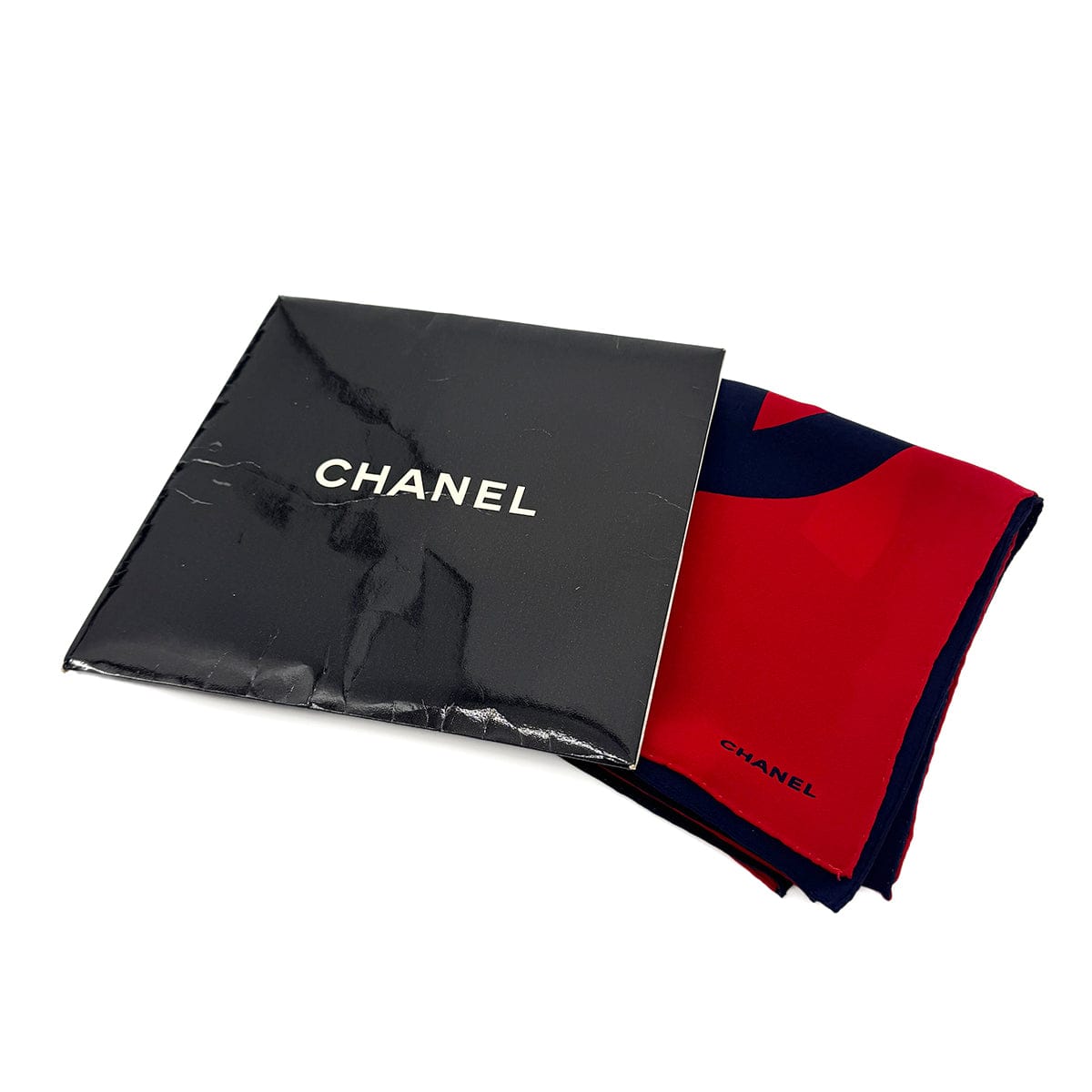 PURPOSE CHANEL VINTAGE COCOMARK LOGO SCARF RED NAVY SILK 90308382