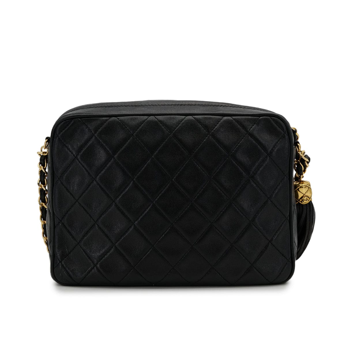 PURPOSE CHANEL VINTAGE COCOMARK MATELASSE CHAIN SHOULDER BAG BLACK FRINGE LAMB SKIN 90308982