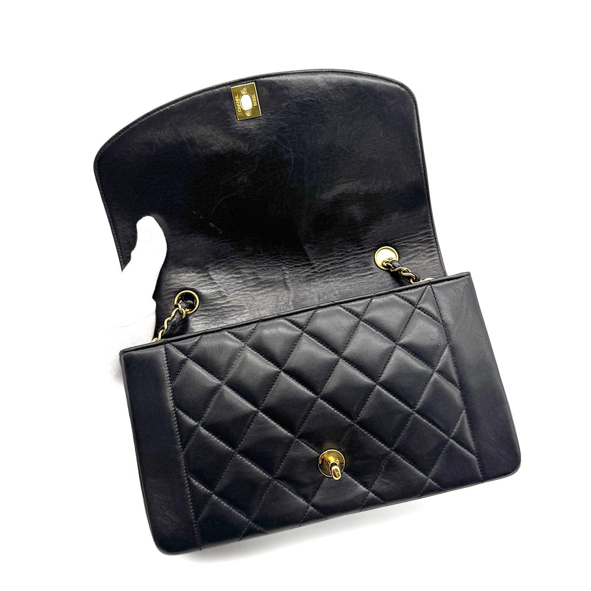 PURPOSE CHANEL VINTAGE DIANA MEDIUM CHAIN SHOULDER BAG BLACK LAMB SKIN 90281258
