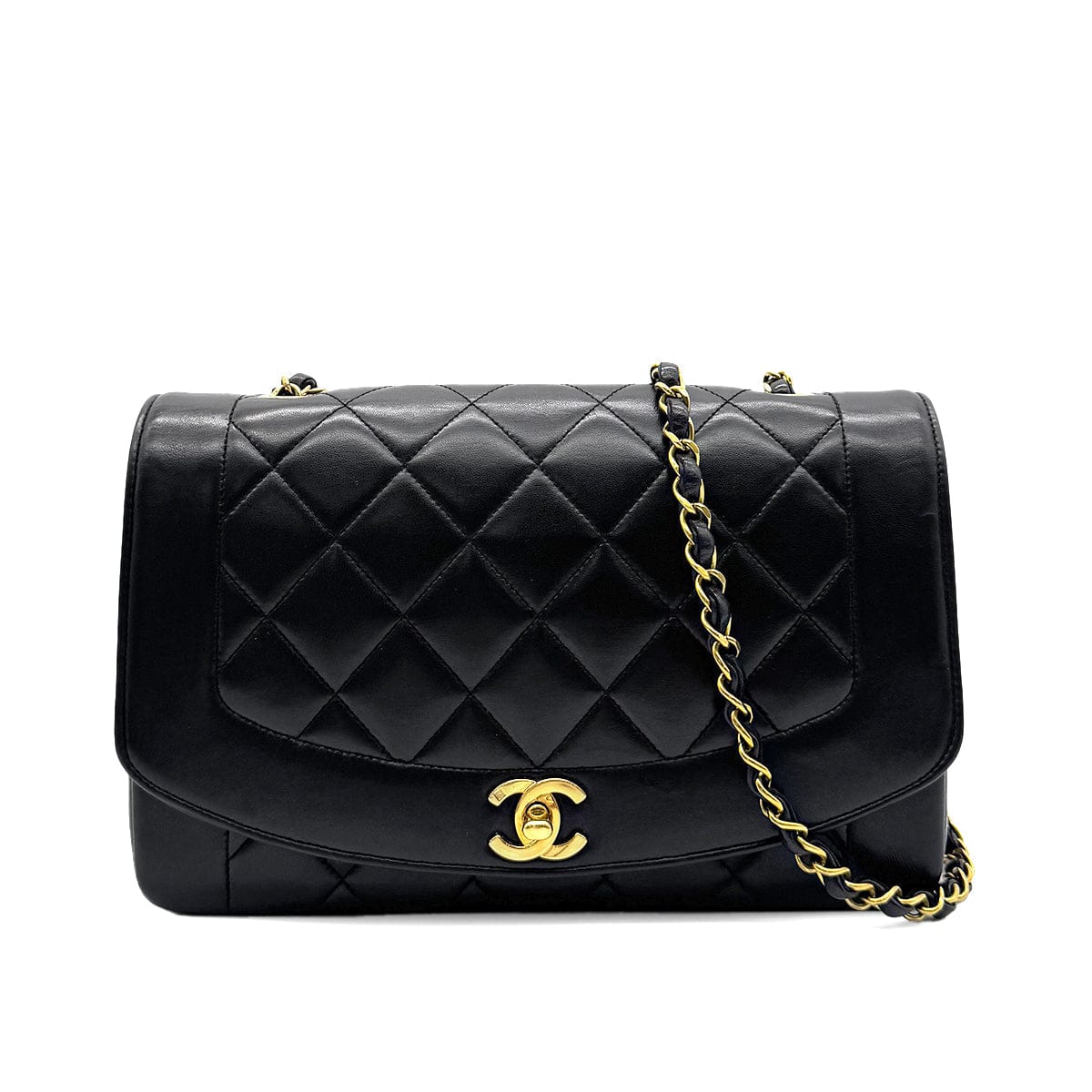 PURPOSE CHANEL VINTAGE DIANA MEDIUM CHAIN SHOULDER BAG BLACK LAMB SKIN 90281258