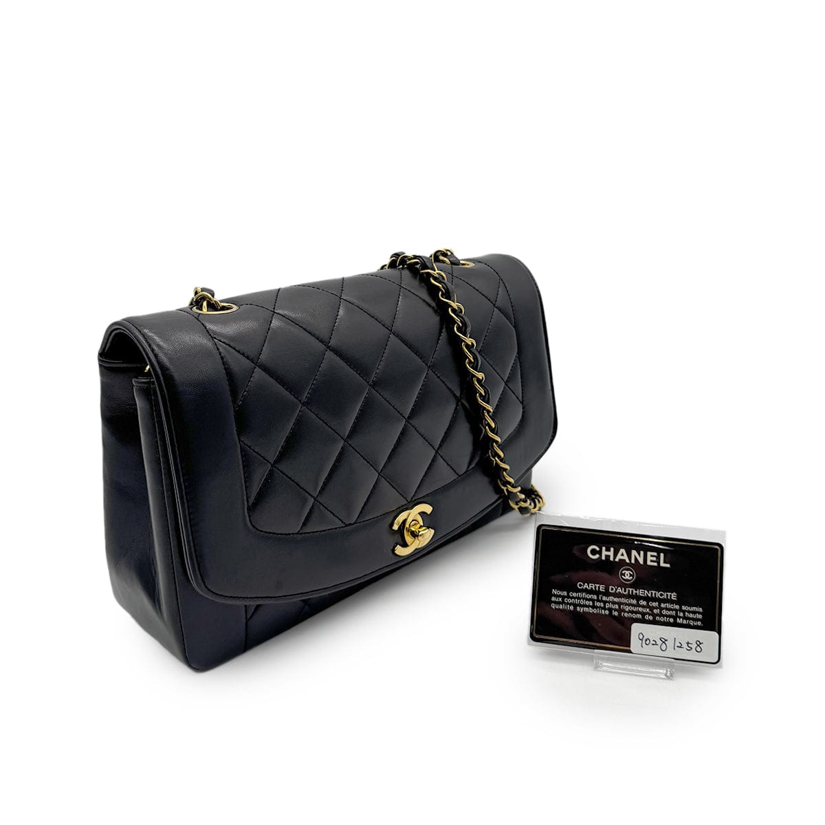 PURPOSE CHANEL VINTAGE DIANA MEDIUM CHAIN SHOULDER BAG BLACK LAMB SKIN 90281258