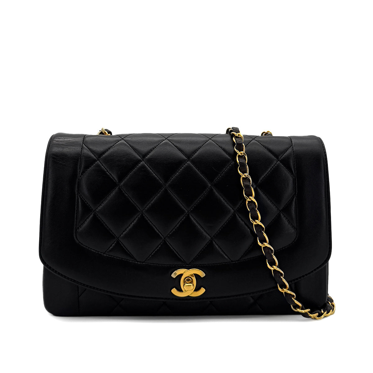 PURPOSE CHANEL VINTAGE DIANA MEDIUM CHAIN SHOULDER BAG BLACK LAMB SKIN 90287213