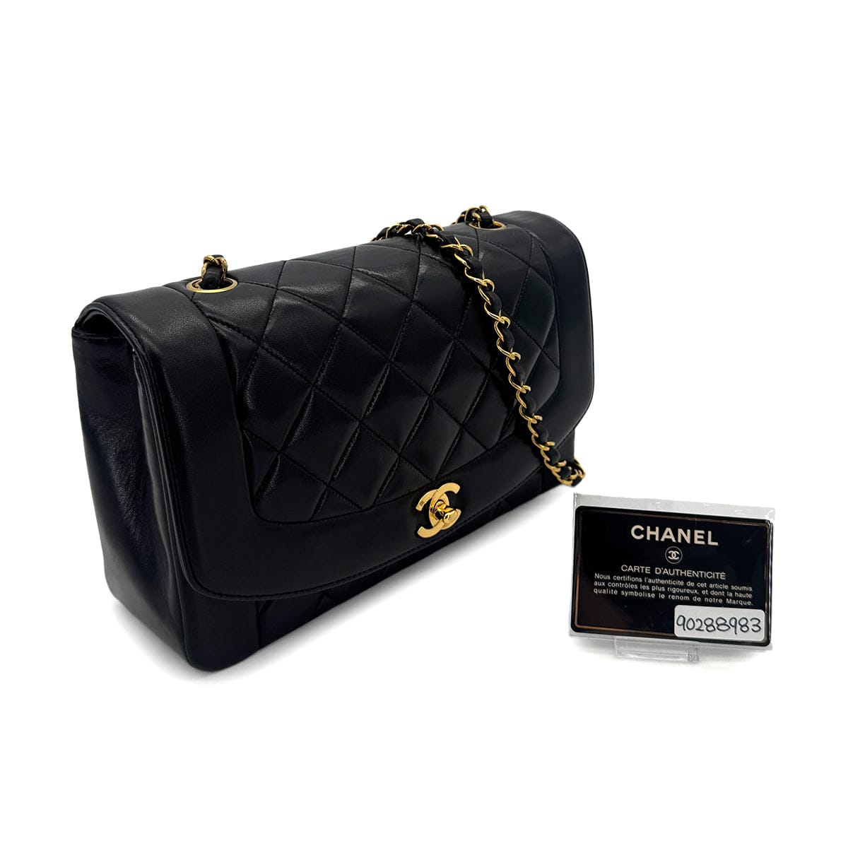 PURPOSE CHANEL VINTAGE DIANA MEDIUM CHAIN SHOULDER BAG BLACK LAMB SKIN 90288983