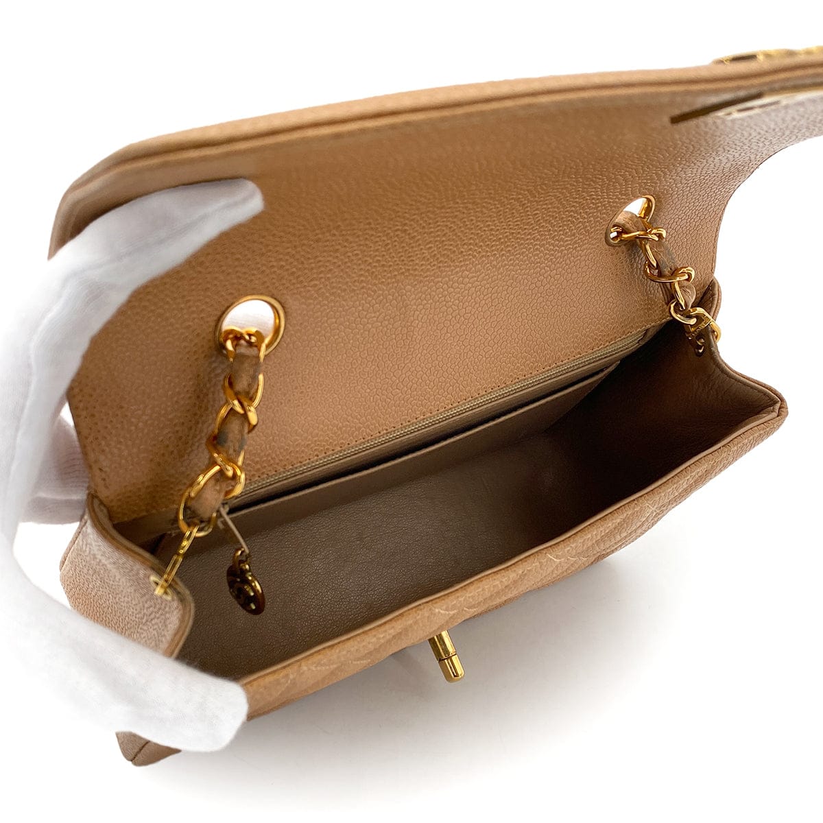 PURPOSE CHANEL VINTAGE DIANA SMALL CHAIN SHOULDER BAG BEIGE CAVIAR SKIN 90304981
