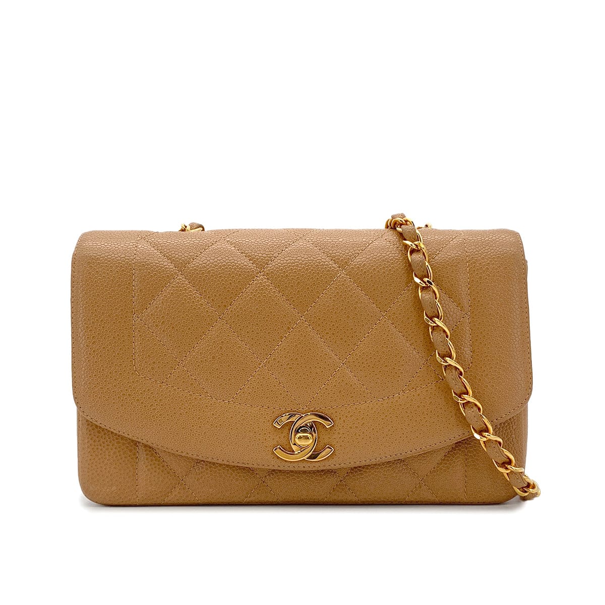 PURPOSE CHANEL VINTAGE DIANA SMALL CHAIN SHOULDER BAG BEIGE CAVIAR SKIN 90304981