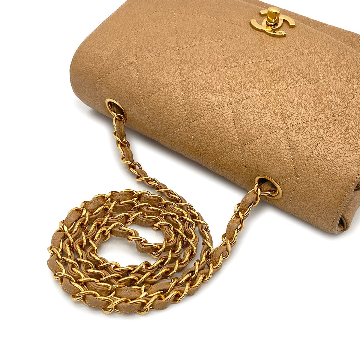 PURPOSE CHANEL VINTAGE DIANA SMALL CHAIN SHOULDER BAG BEIGE CAVIAR SKIN 90304981