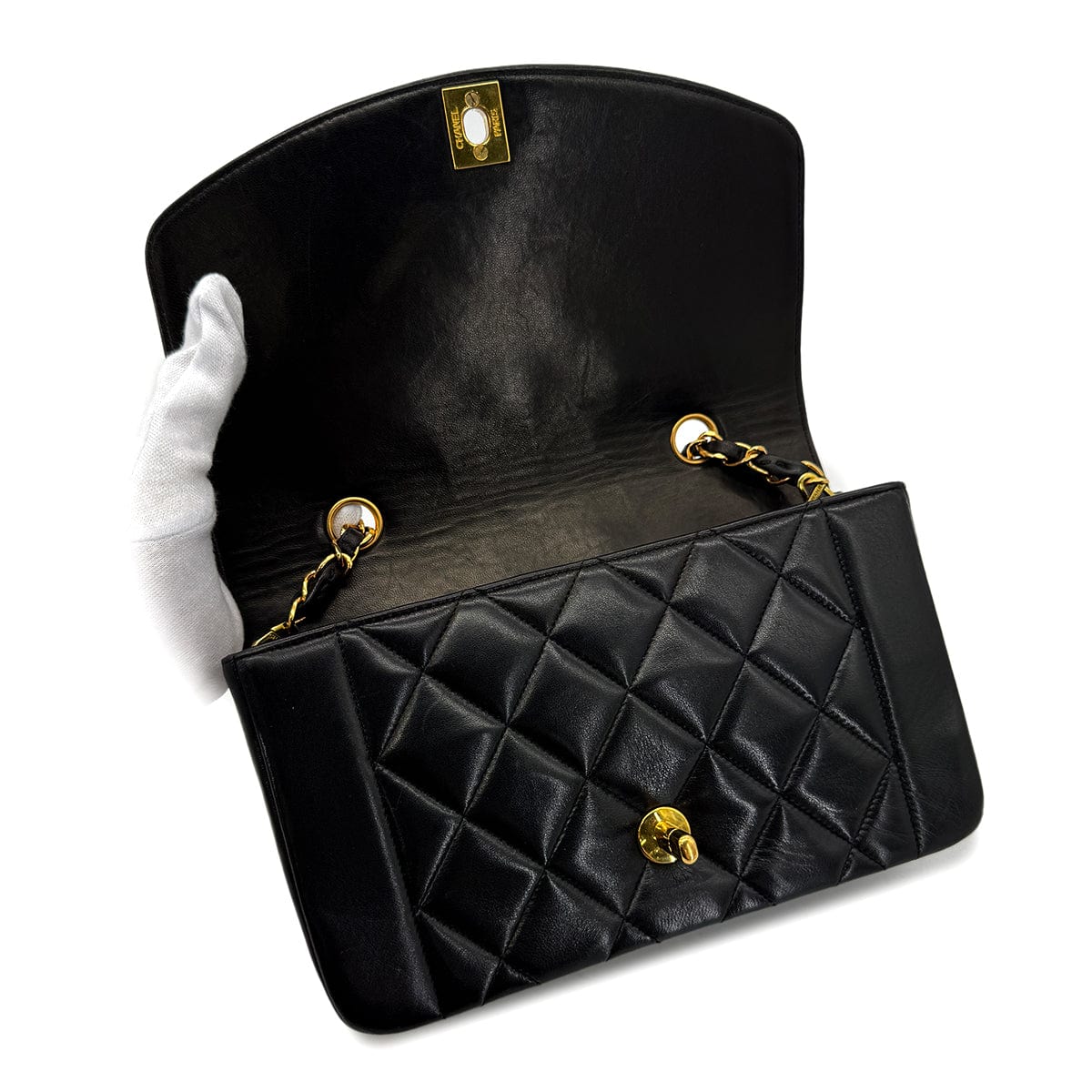 PURPOSE CHANEL VINTAGE DIANA SMALL CHAIN SHOULDER BAG BLACK LAMB SKIN 90292738