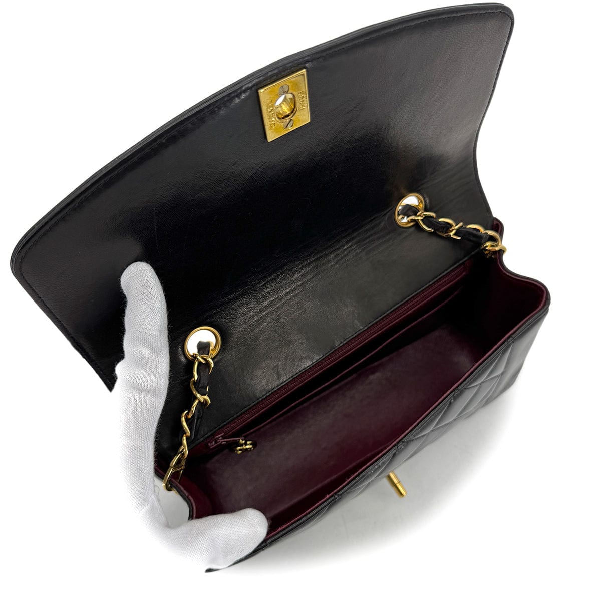 PURPOSE CHANEL VINTAGE DIANA SMALL CHAIN SHOULDER BAG BLACK LAMB SKIN 90292738