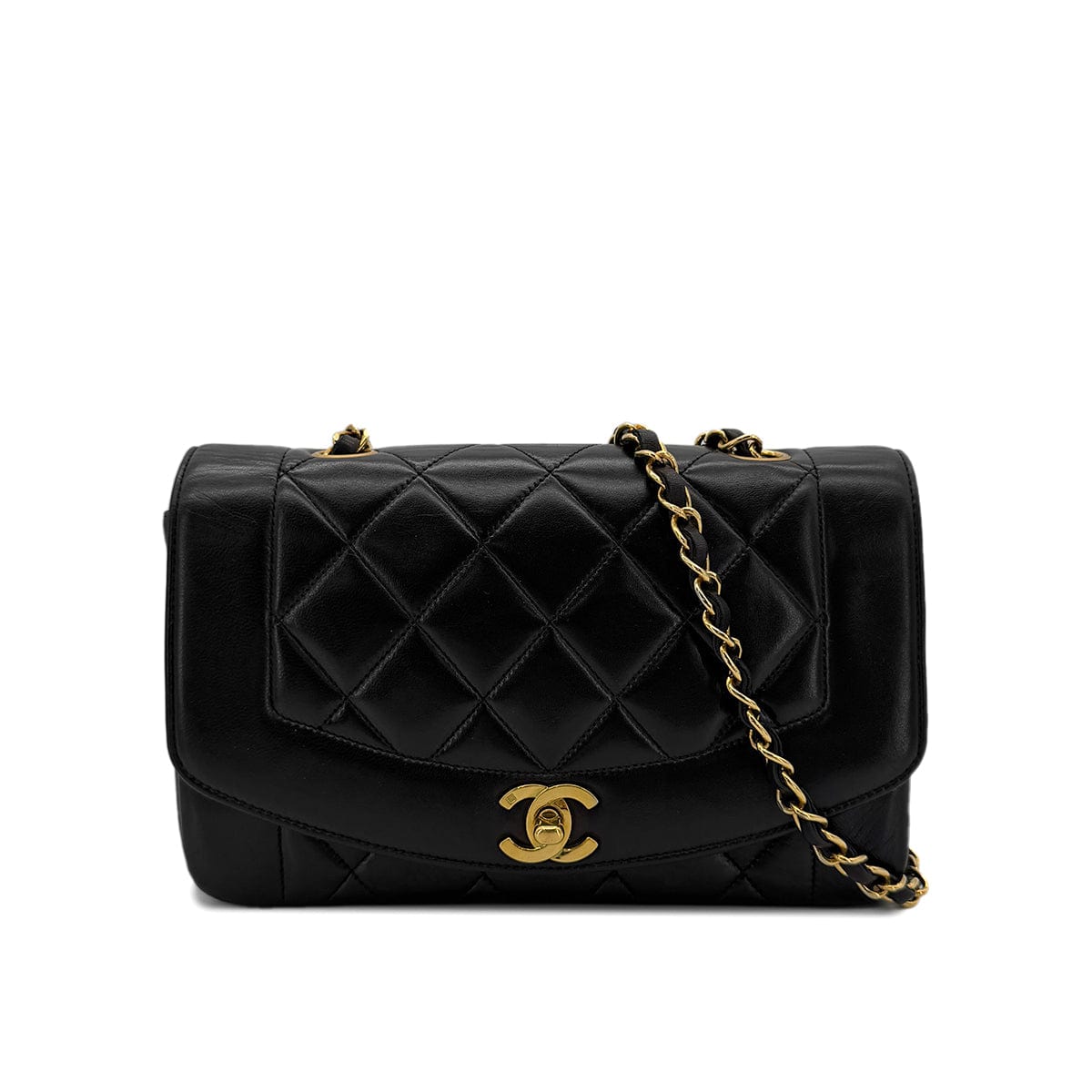 PURPOSE CHANEL VINTAGE DIANA SMALL CHAIN SHOULDER BAG BLACK LAMB SKIN 90292738