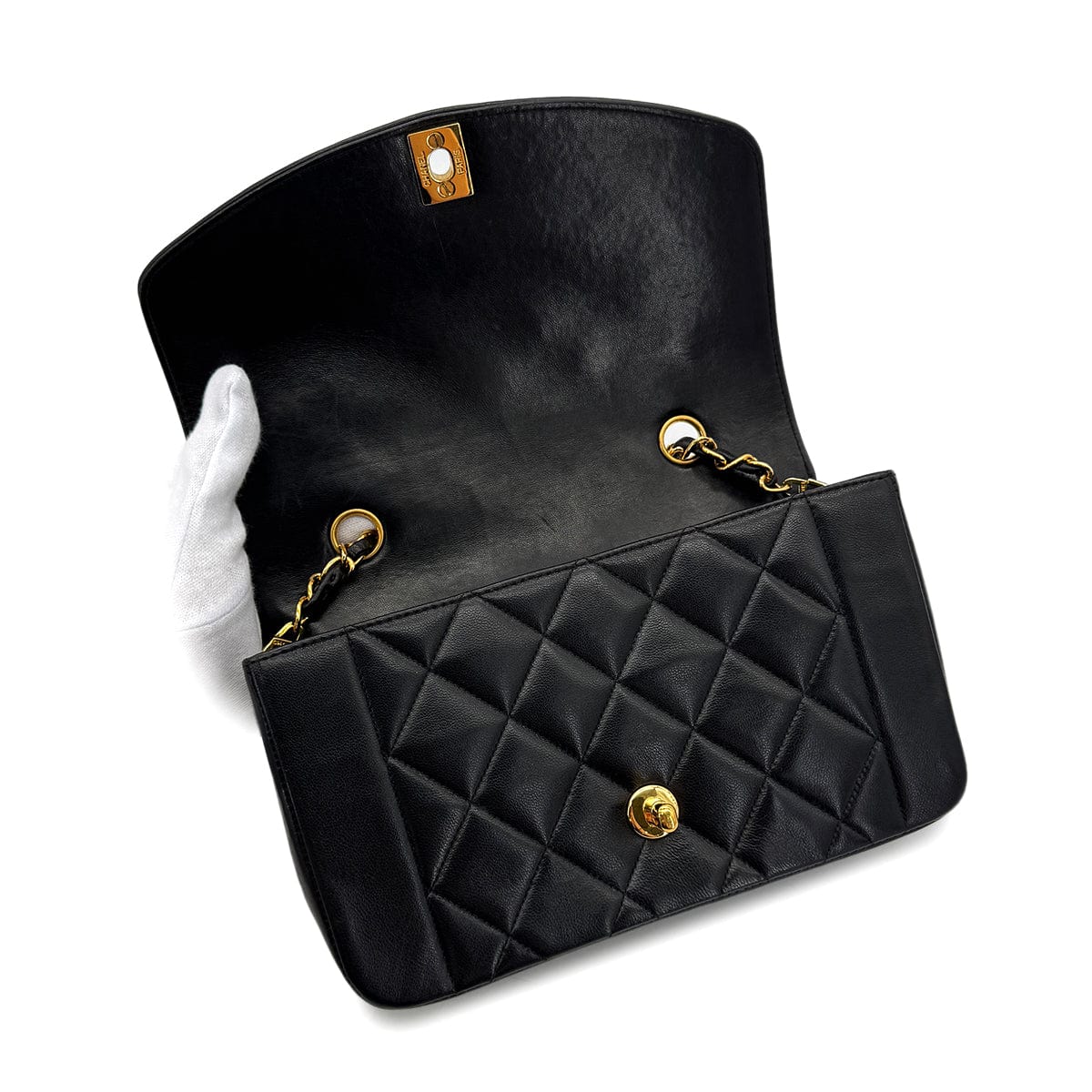 PURPOSE CHANEL VINTAGE DIANA SMALL CHAIN SHOULDER BAG BLACK LAMB SKIN 90292751