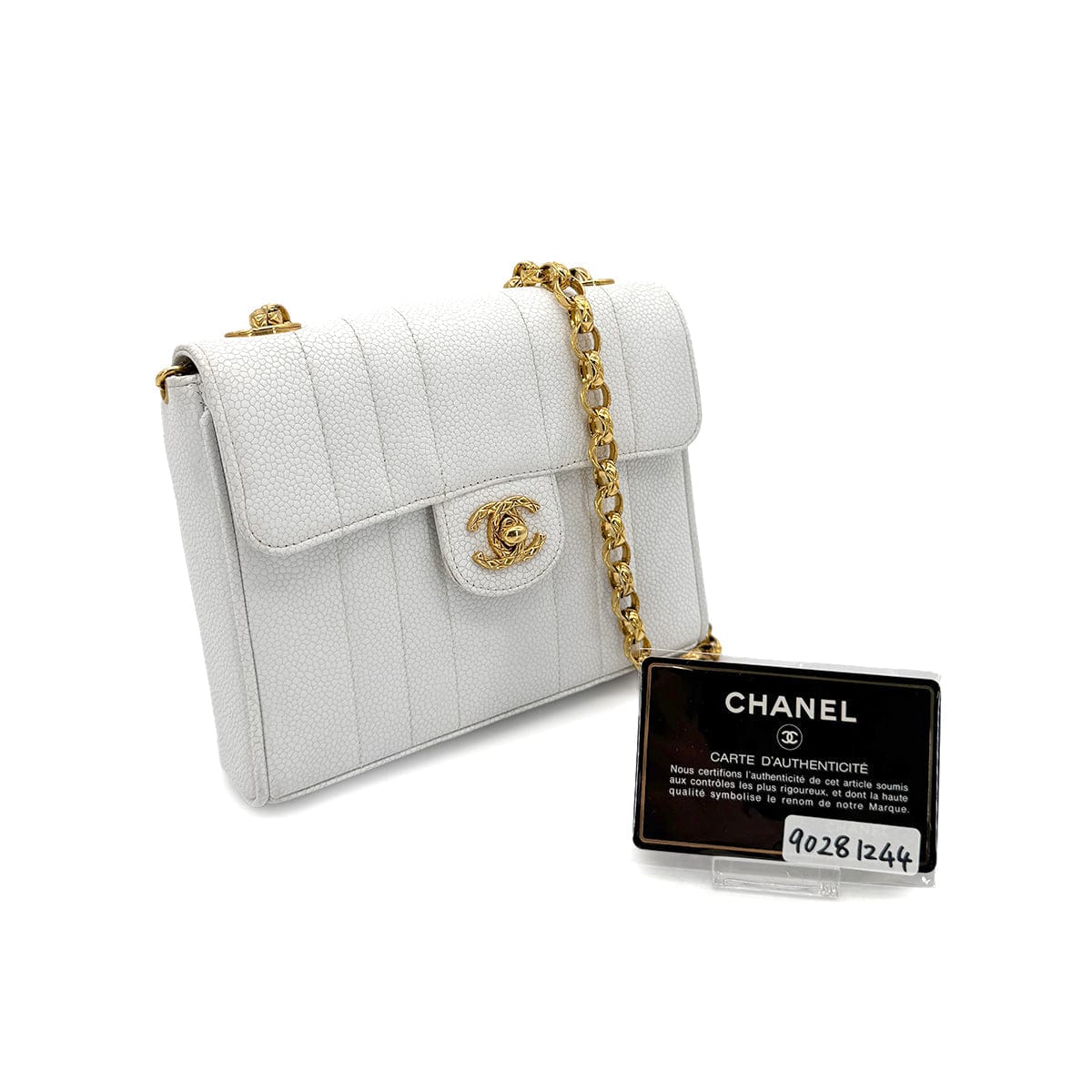 PURPOSE CHANEL VINTAGE MADEMOISELLE BIJOU CHAIN SHOULDER BAG WHITE CAVIAR SKIN 90281244