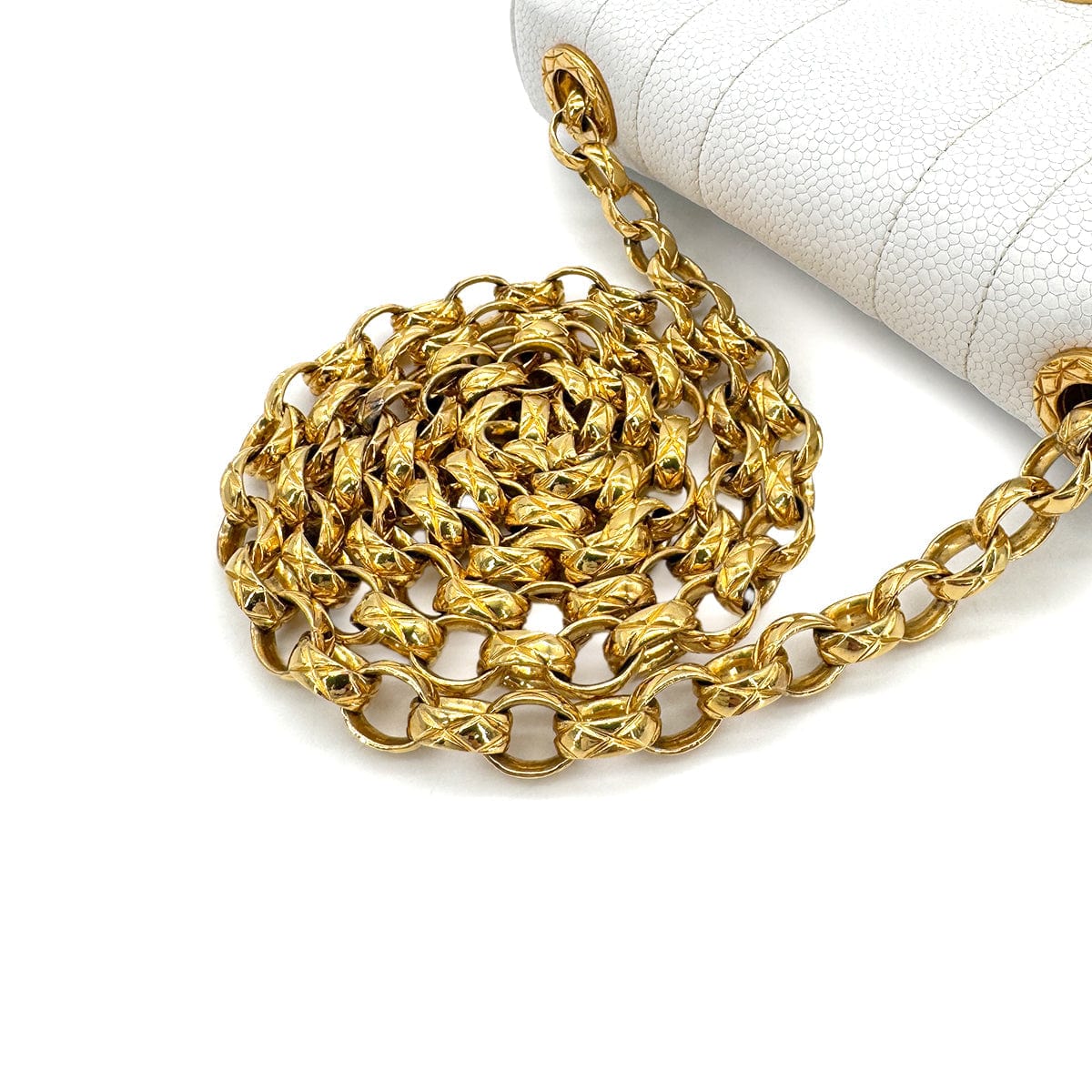 PURPOSE CHANEL VINTAGE MADEMOISELLE BIJOU CHAIN SHOULDER BAG WHITE CAVIAR SKIN 90281244