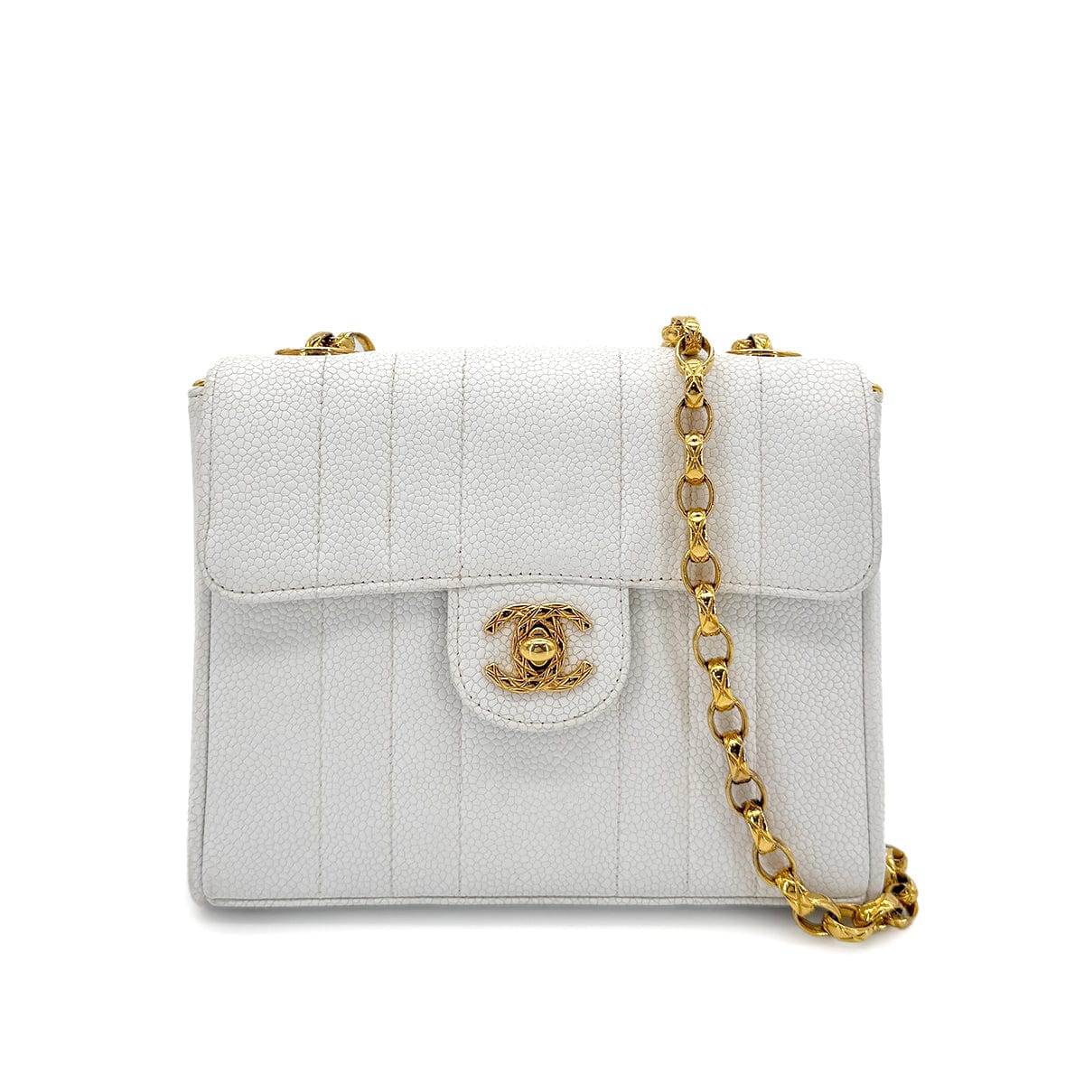 PURPOSE CHANEL VINTAGE MADEMOISELLE BIJOU CHAIN SHOULDER BAG WHITE CAVIAR SKIN 90281244