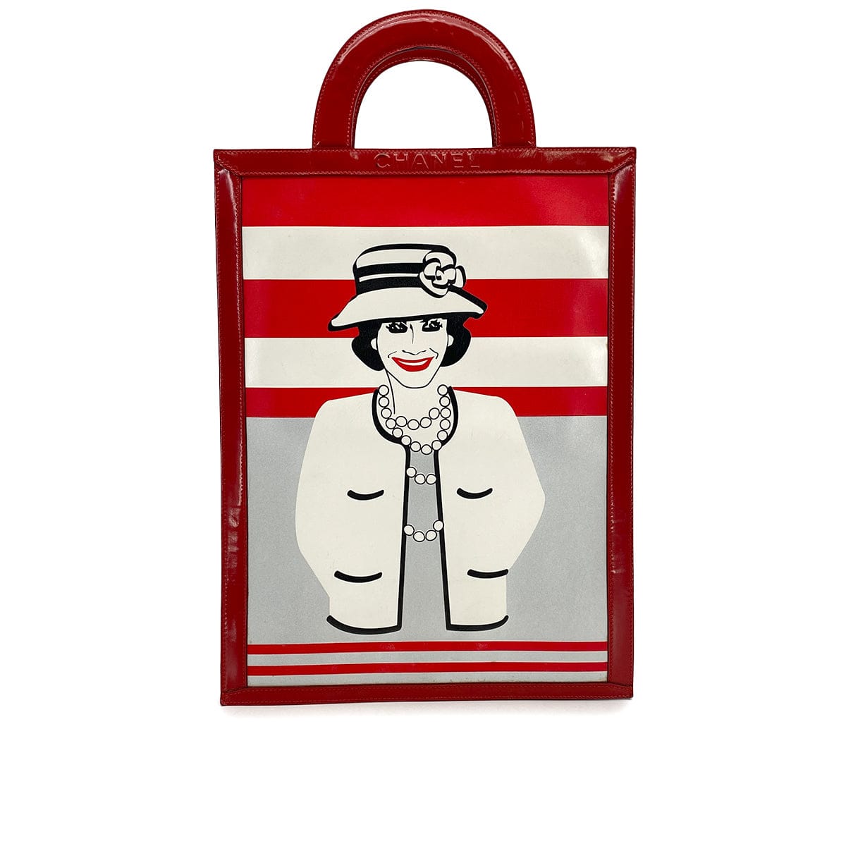PURPOSE CHANEL VINTAGE MADEMOISELLE HAND BAG RED BLACK ENAMEL 90308376