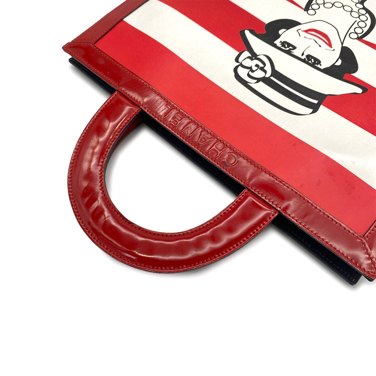 PURPOSE CHANEL VINTAGE MADEMOISELLE HAND BAG RED BLACK ENAMEL 90308376