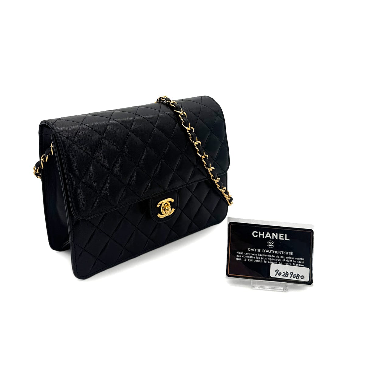 PURPOSE CHANEL VINTAGE MATELASSE CHAIN SHOULDER BAG BLACK LAMB SKIN 90289080