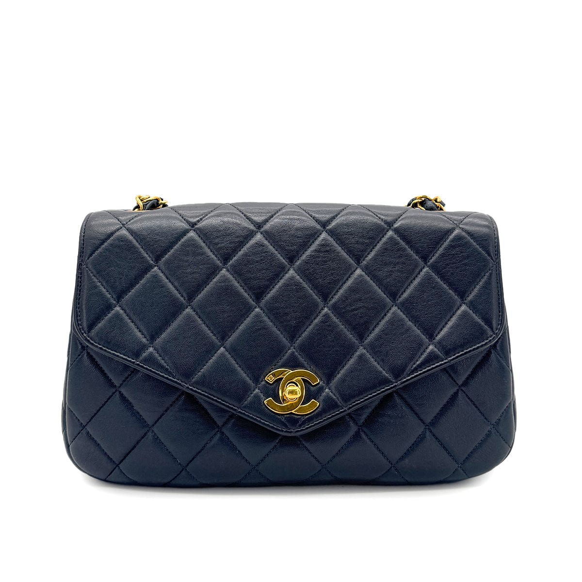 PURPOSE CHANEL VINTAGE MATELASSE CHAIN SHOULDER BAG NAVY LAMB SKIN 90269101