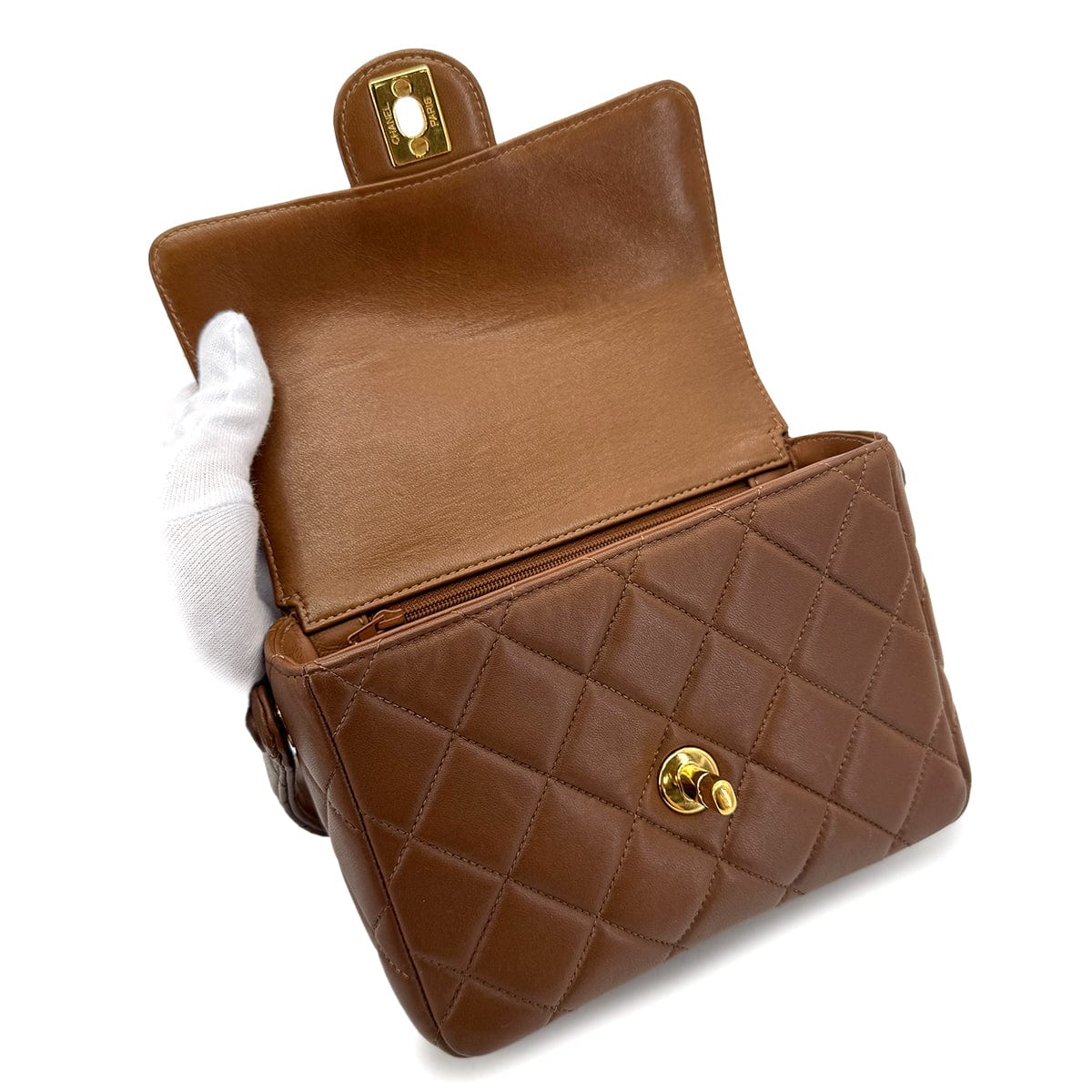 PURPOSE CHANEL VINTAGE MATELASSE HAND BAG BROWN LAMB SKIN 90289055