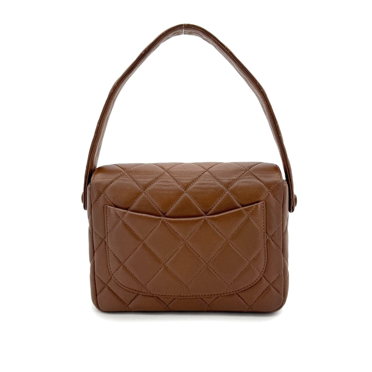 PURPOSE CHANEL VINTAGE MATELASSE HAND BAG BROWN LAMB SKIN 90289055