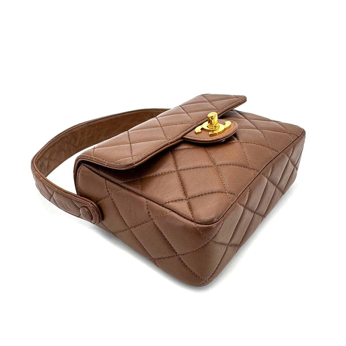 PURPOSE CHANEL VINTAGE MATELASSE HAND BAG BROWN LAMB SKIN 90289055