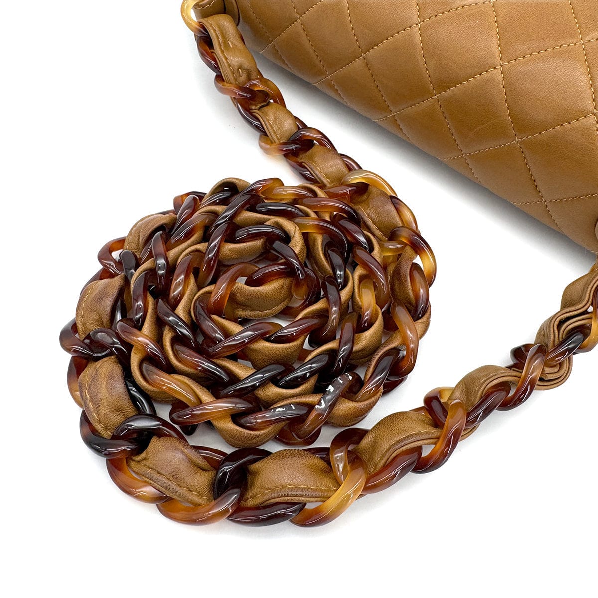 PURPOSE CHANEL VINTAGE MATELASSE TORTOISESHELL CHAIN SHOULDER BAG BROWN LAMB SKIN 90308267
