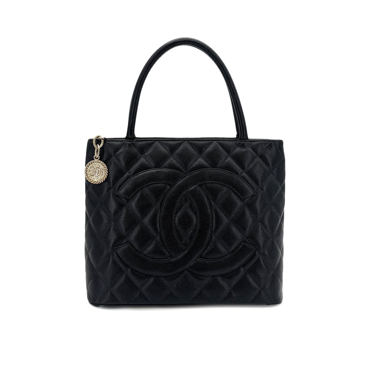 PURPOSE CHANEL VINTAGE MEDALLION TOTE BAG BLACK CAVIAR SKIN 90285148