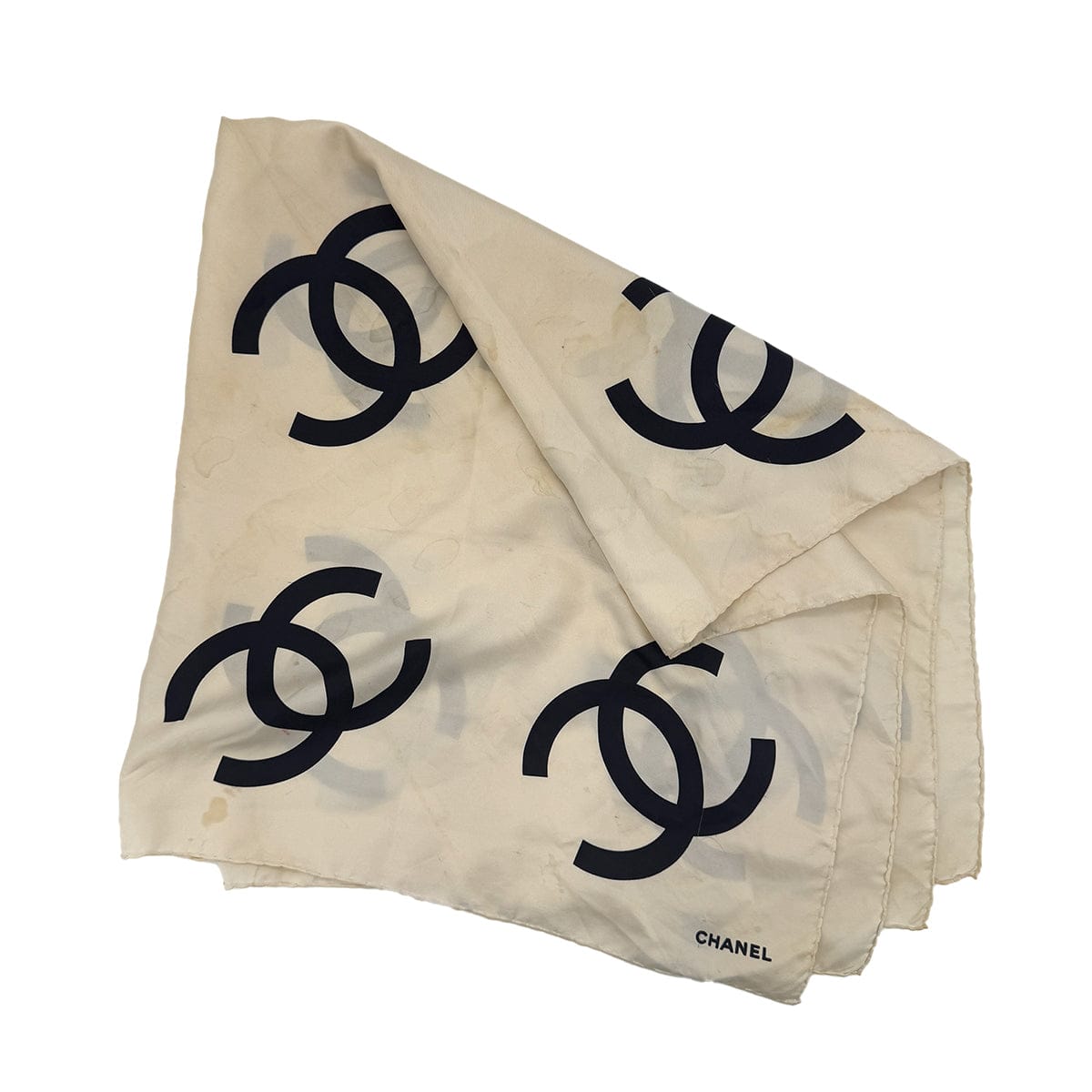 PURPOSE CHANEL VINTAGE SCARF COCOMARK BEIGE BLACK SILK 90286919