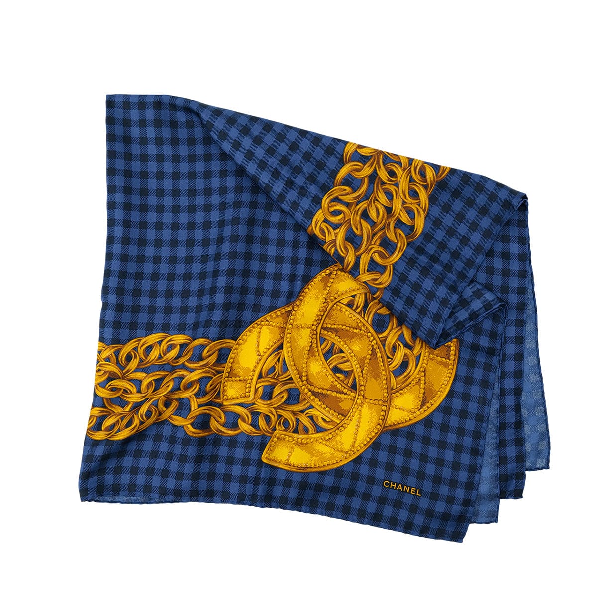 PURPOSE CHANEL VINTAGE SCARF COCOMARK CHAIN PATTERN BLUE SILK 90305124