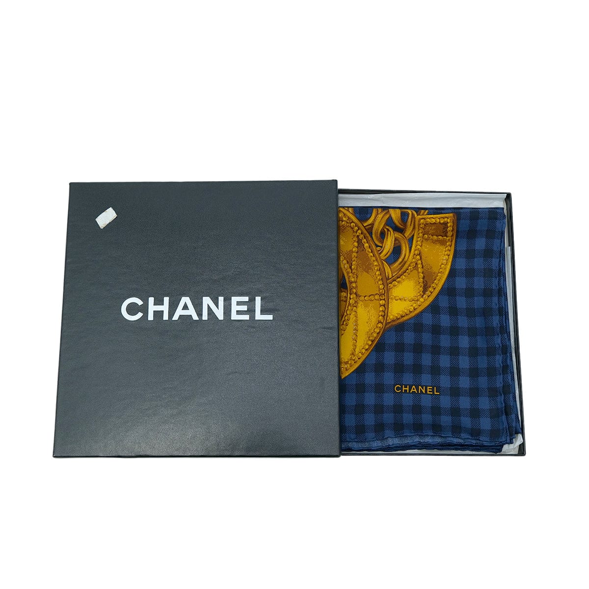 PURPOSE CHANEL VINTAGE SCARF COCOMARK CHAIN PATTERN BLUE SILK 90305124