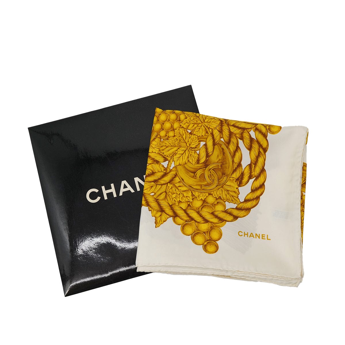 PURPOSE CHANEL VINTAGE SCARF ROPE PATTERN WHITE YELLOW SILK 90304193