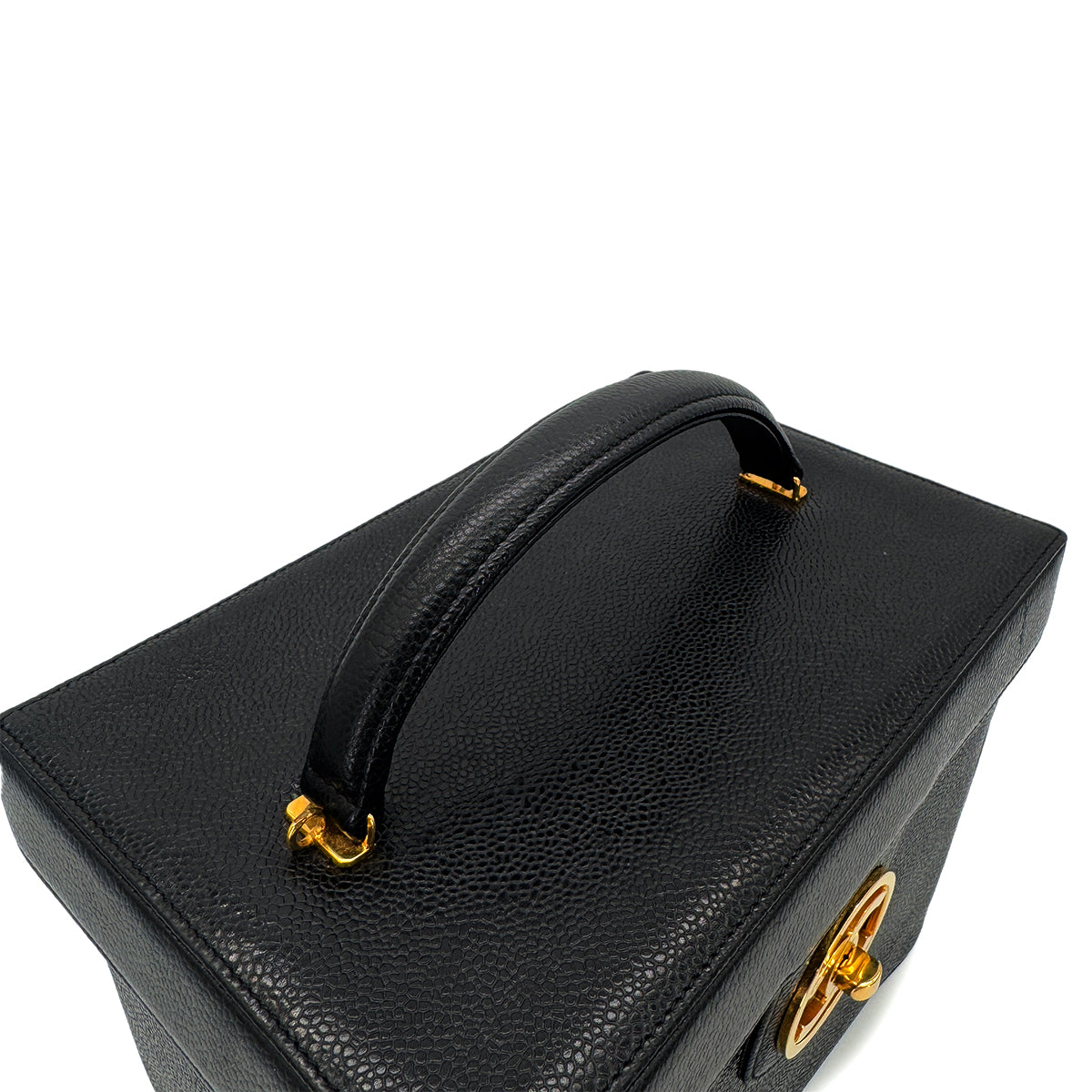 PURPOSE CHANEL VINTAGE TURN LOCK 2WAY VANITY HAND SHOULDER BAG BLACK CAVIAR SKIN 90291379