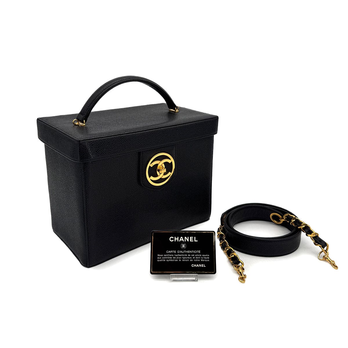 PURPOSE CHANEL VINTAGE VANITY COCOMARK HAND SHOULDER BAG BLACK CAVIAR SKIN 90308353