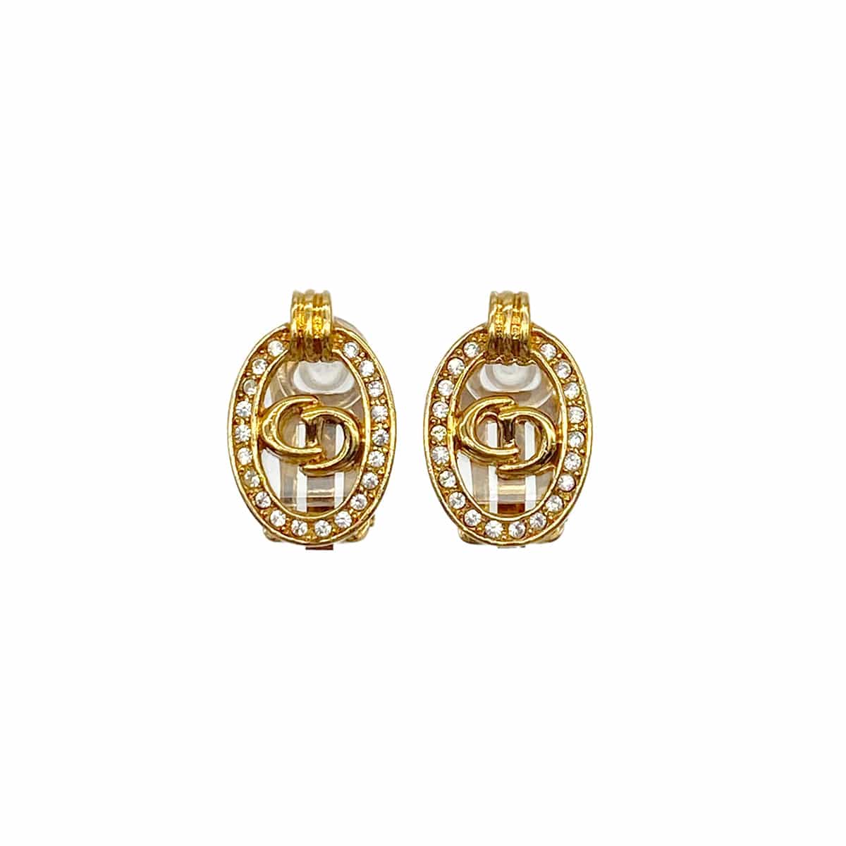 PURPOSE CHRISTIAN DIOR EARRINGS CD LOGO RHINESTONE GOLD ACCESSORY 90322179